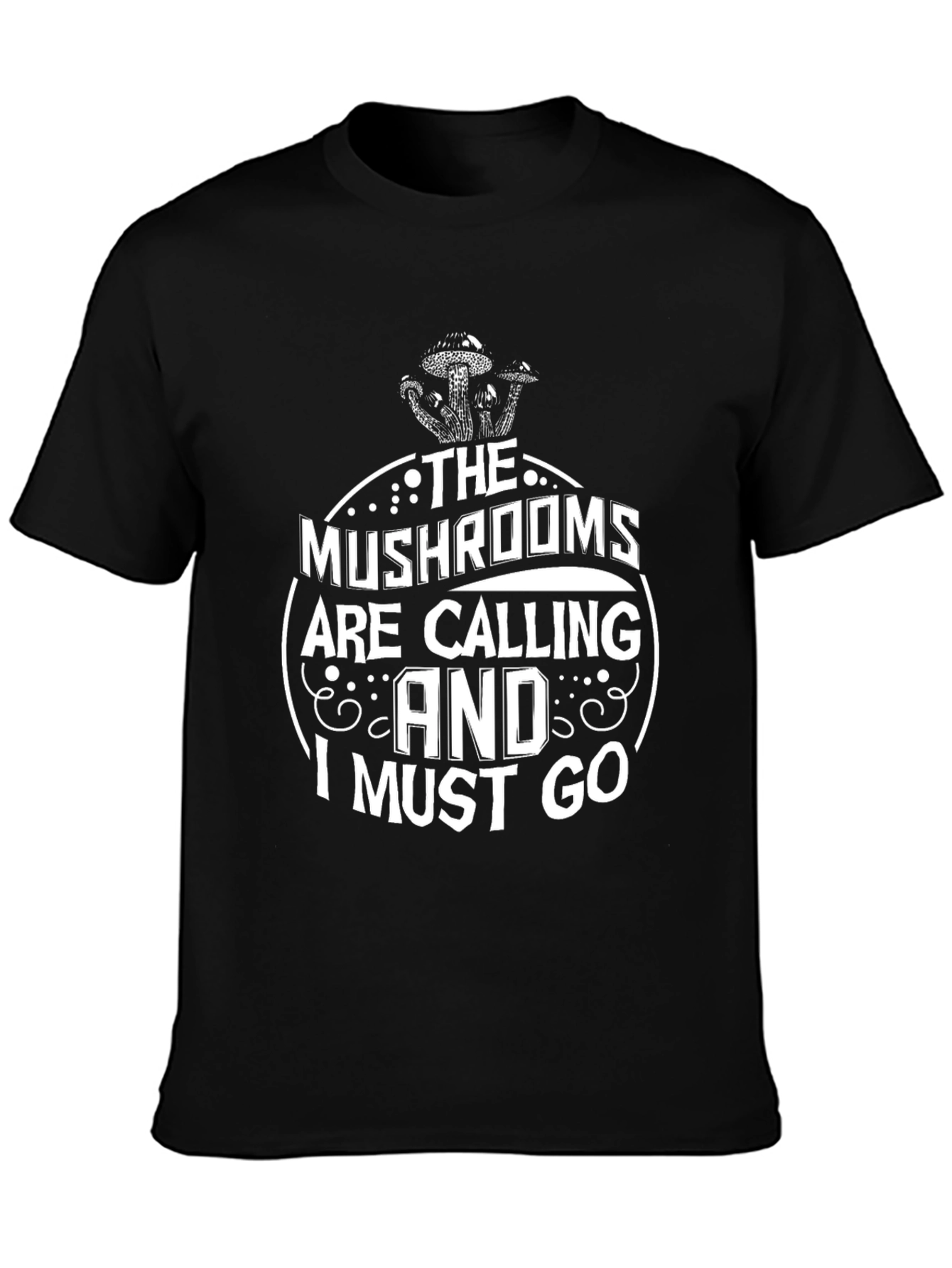 Mushrooms are Calling Graphic Tee - Black Cotton T-Shirt