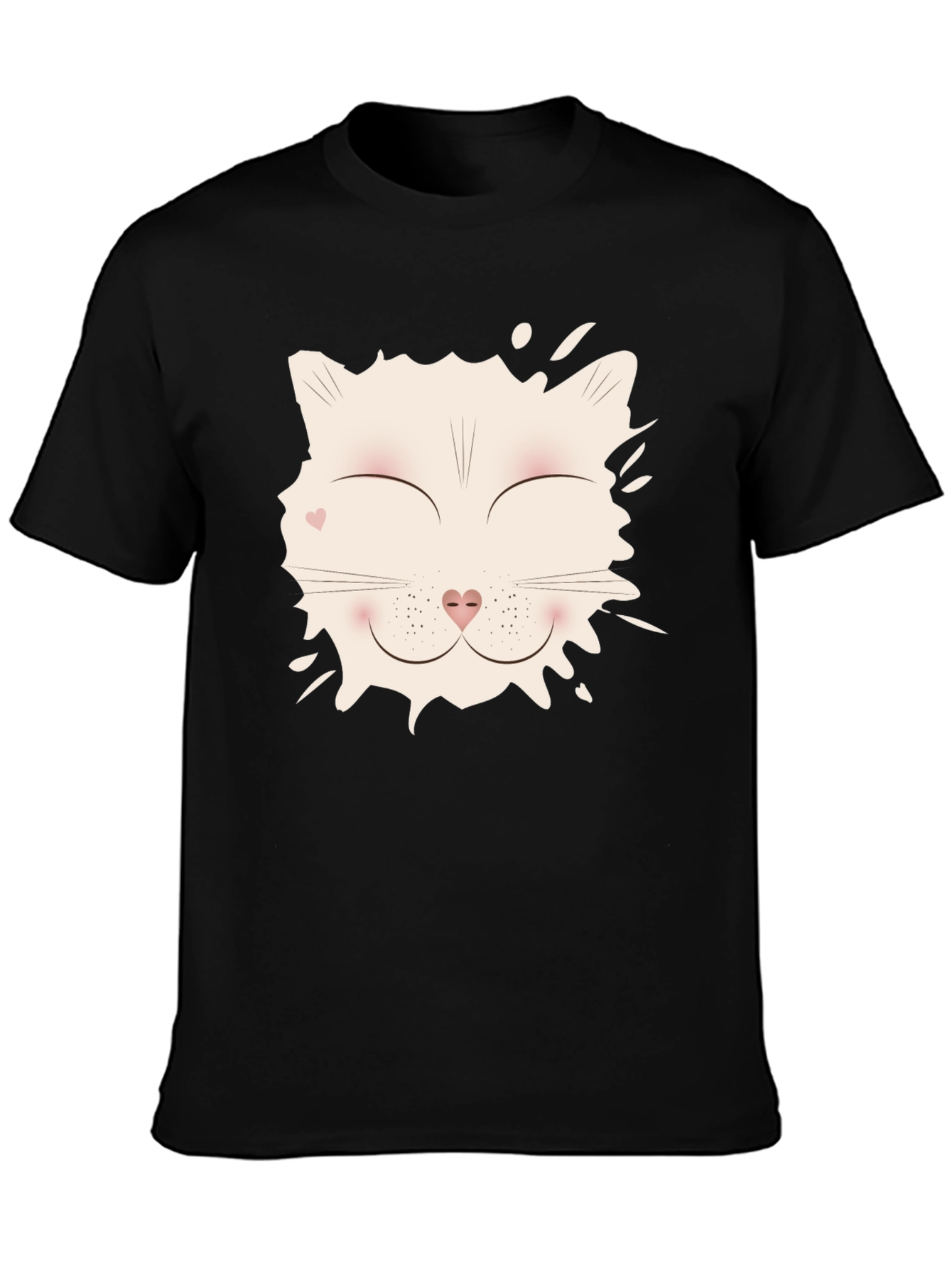 Cute Cat Face Graphic T-Shirt - Black