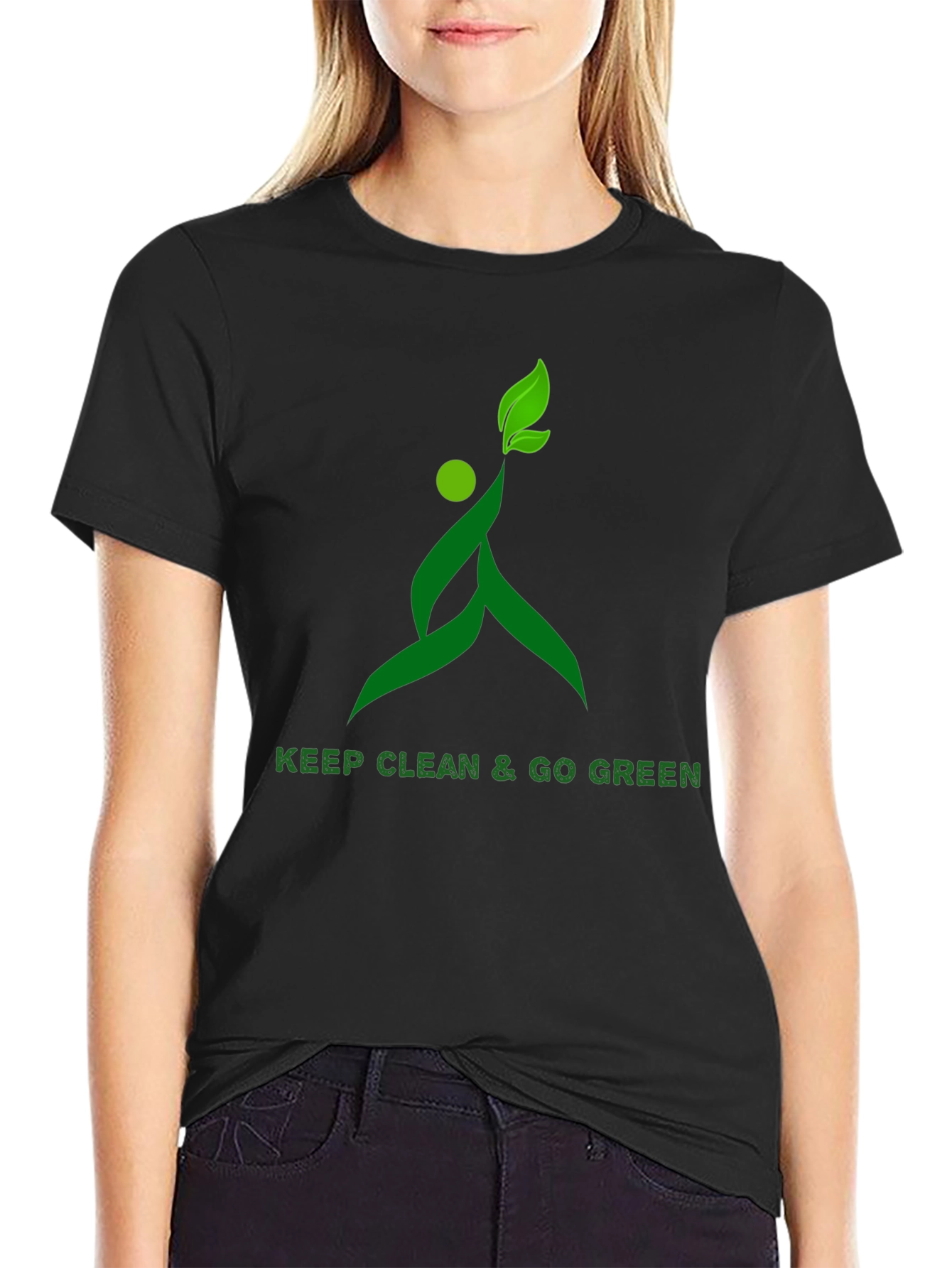 Eco-Friendly Black T-Shirt with Green Design