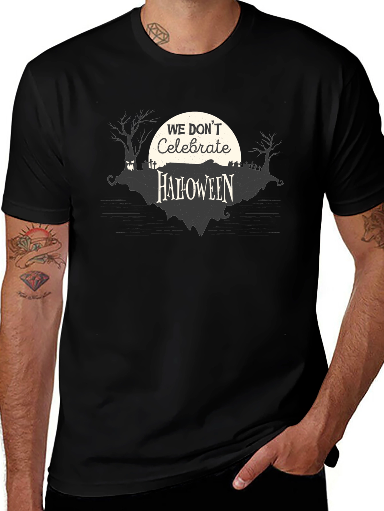 We Dont Celebrate Halloween T-Shirt Creepy Graveyard Design