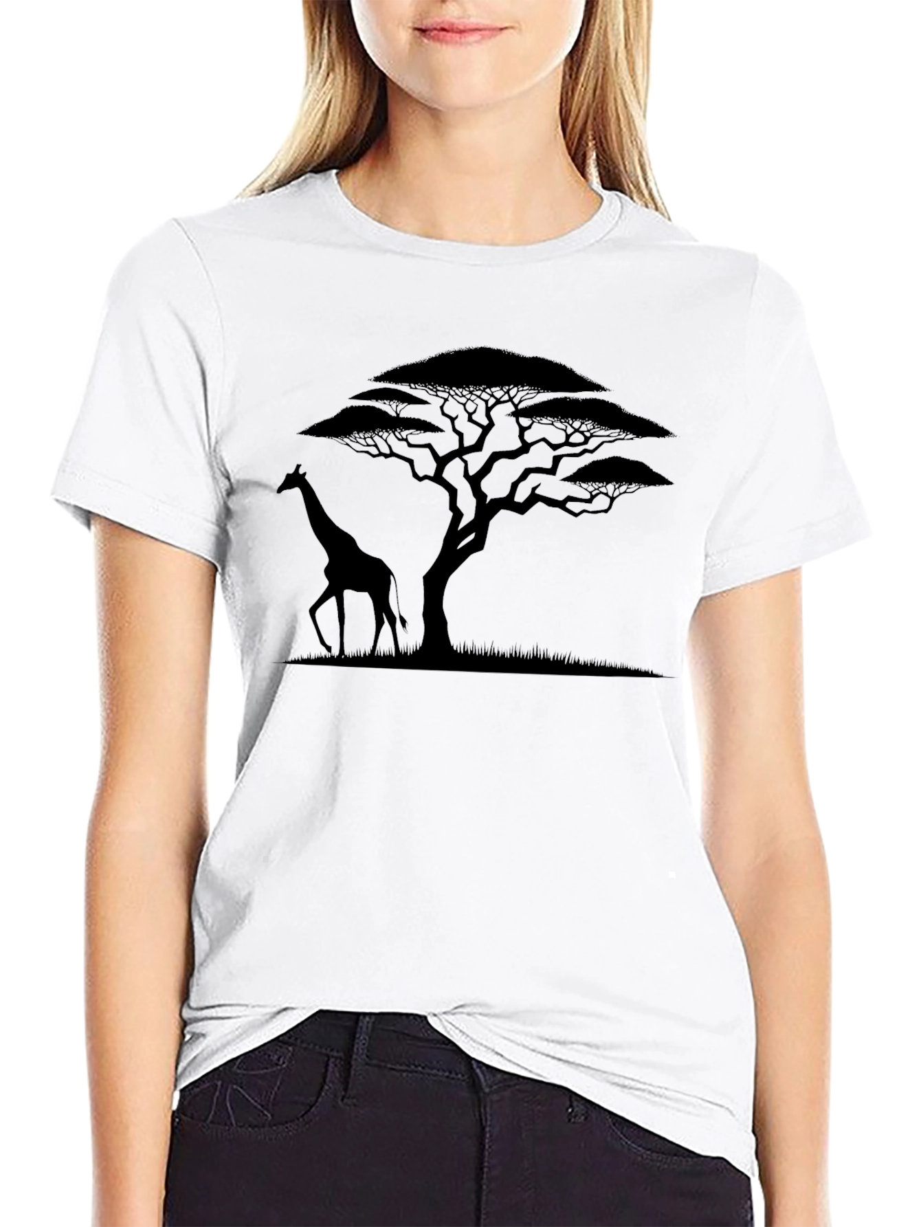 Giraffe & Acacia Tree Graphic Tee - Black