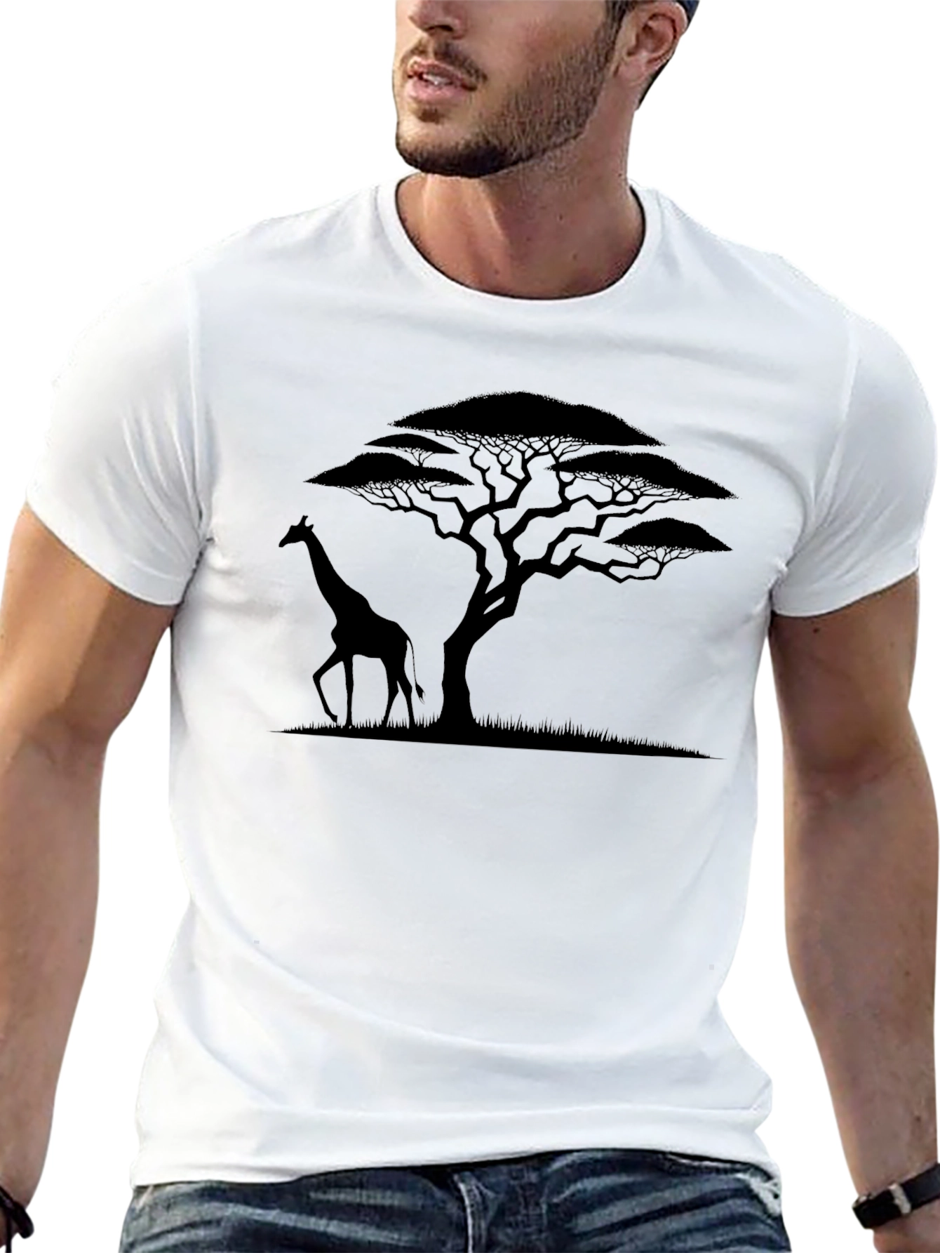 Giraffe & Acacia Tree Graphic Tee - Black