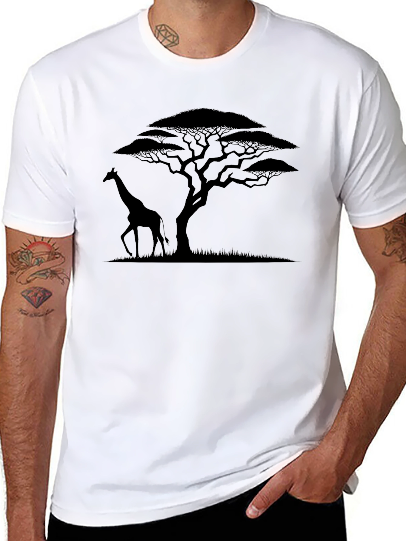 Giraffe & Acacia Tree Graphic Tee - Black