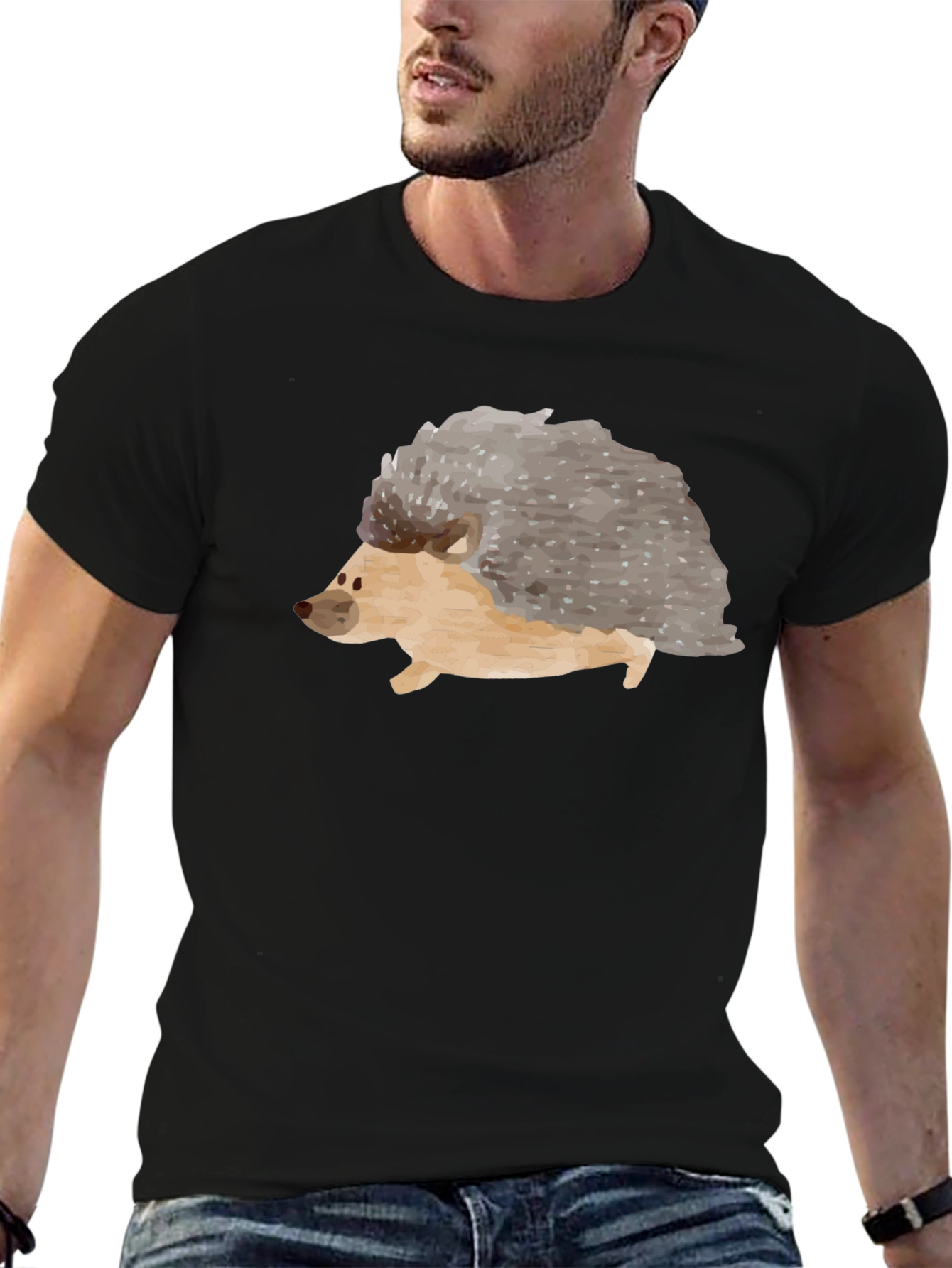 Mens Hedgehog Graphic Tee - Black