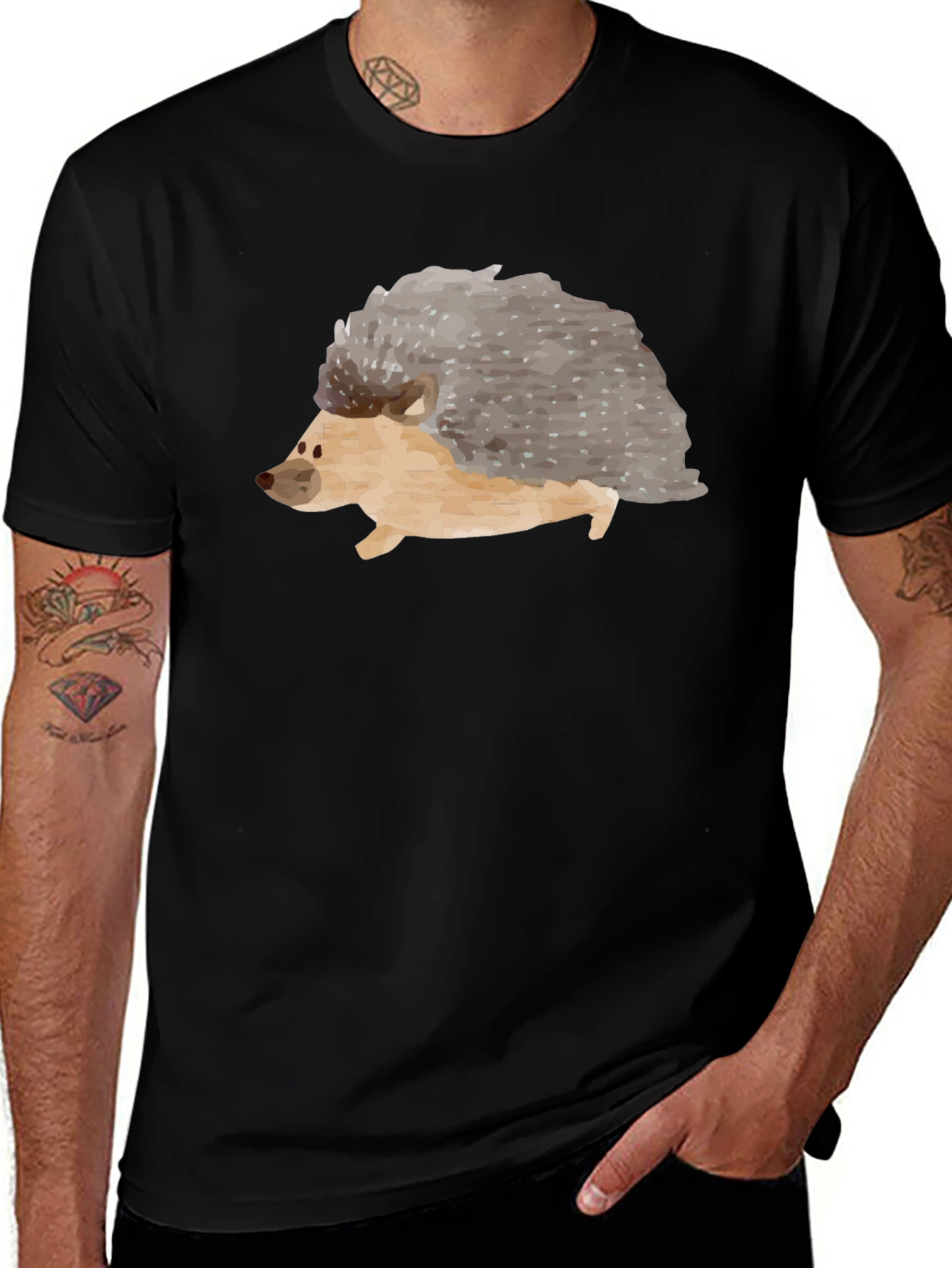 Mens Hedgehog Graphic Tee - Black