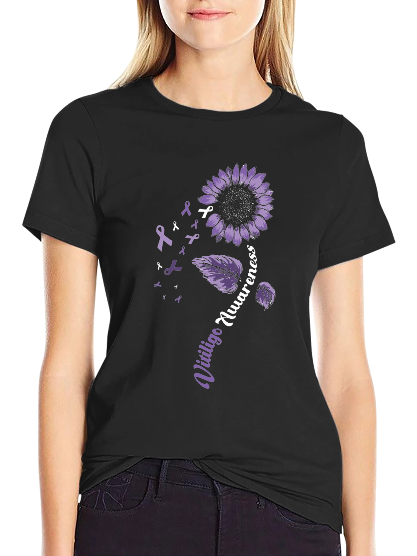 Vitiligo Awareness Sunflower Graphic T-Shirt