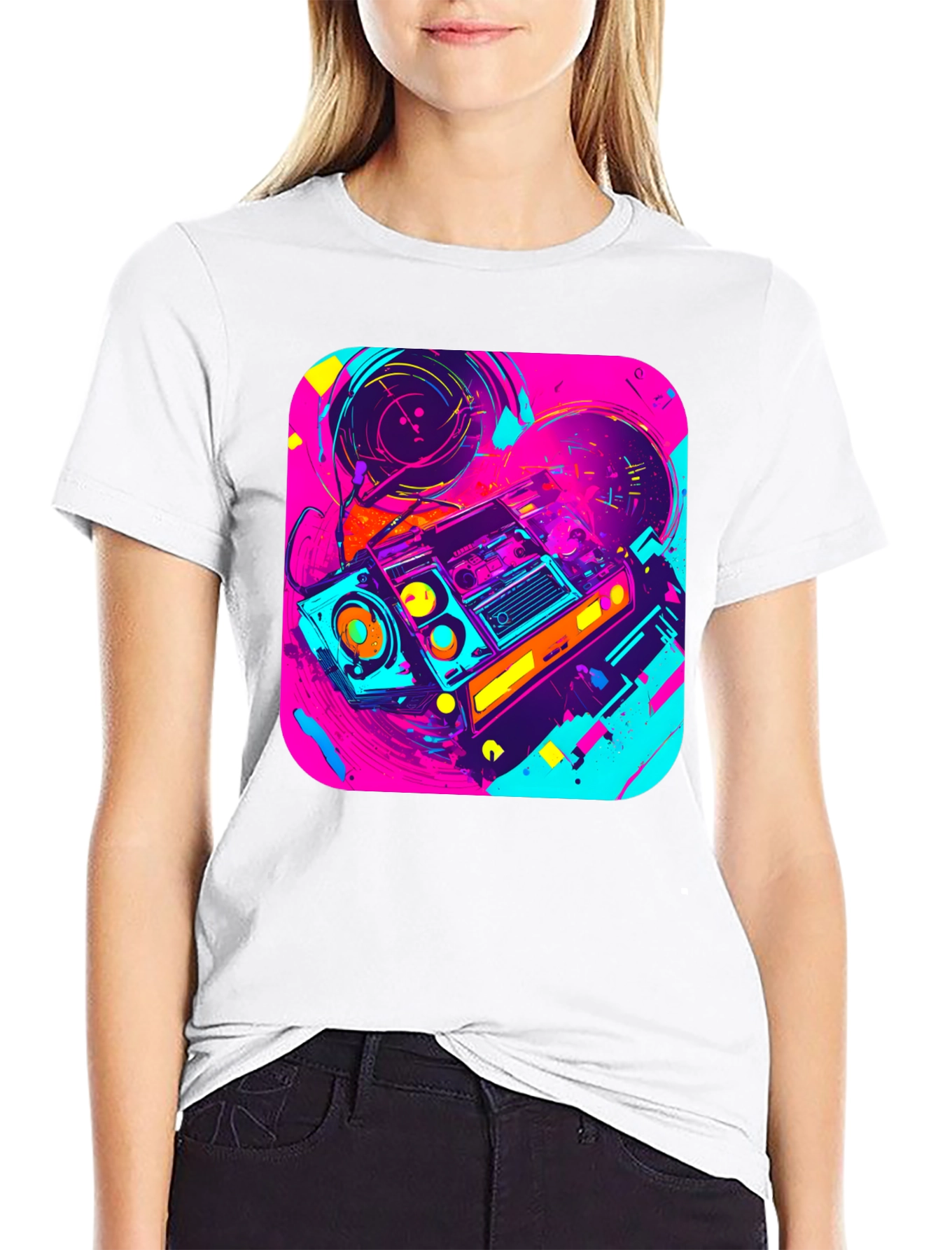 Retro Boombox Graphic Tee - 80s Vibe