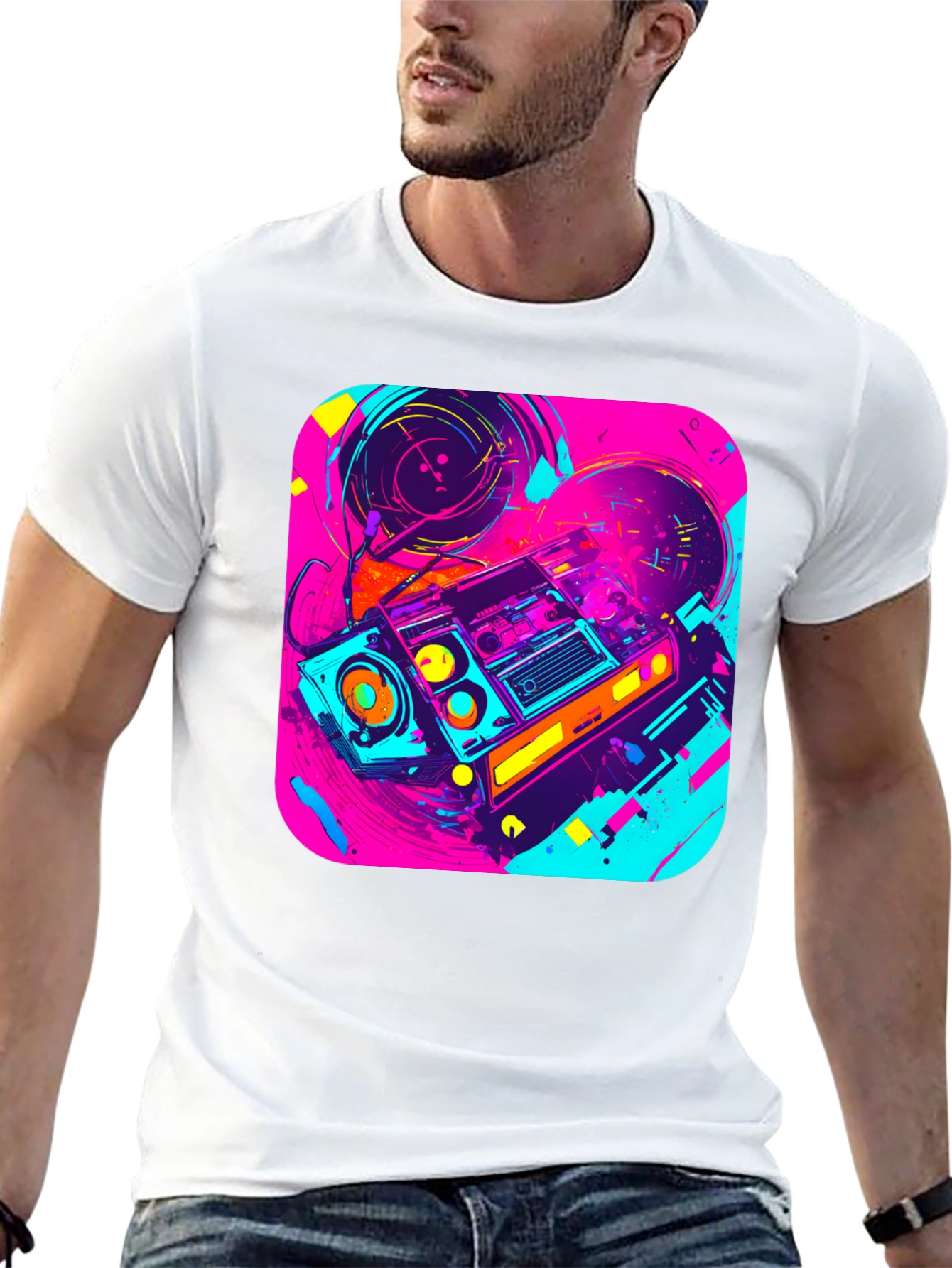 Retro Boombox Graphic Tee - 80s Vibe