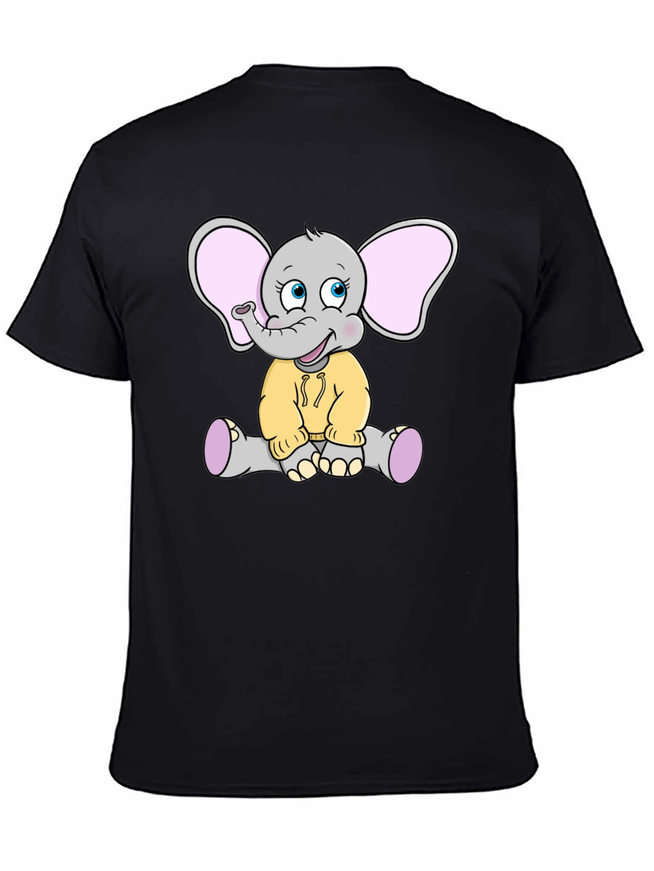 Cute Elephant Graphic Tee - Black Cotton T-Shirt