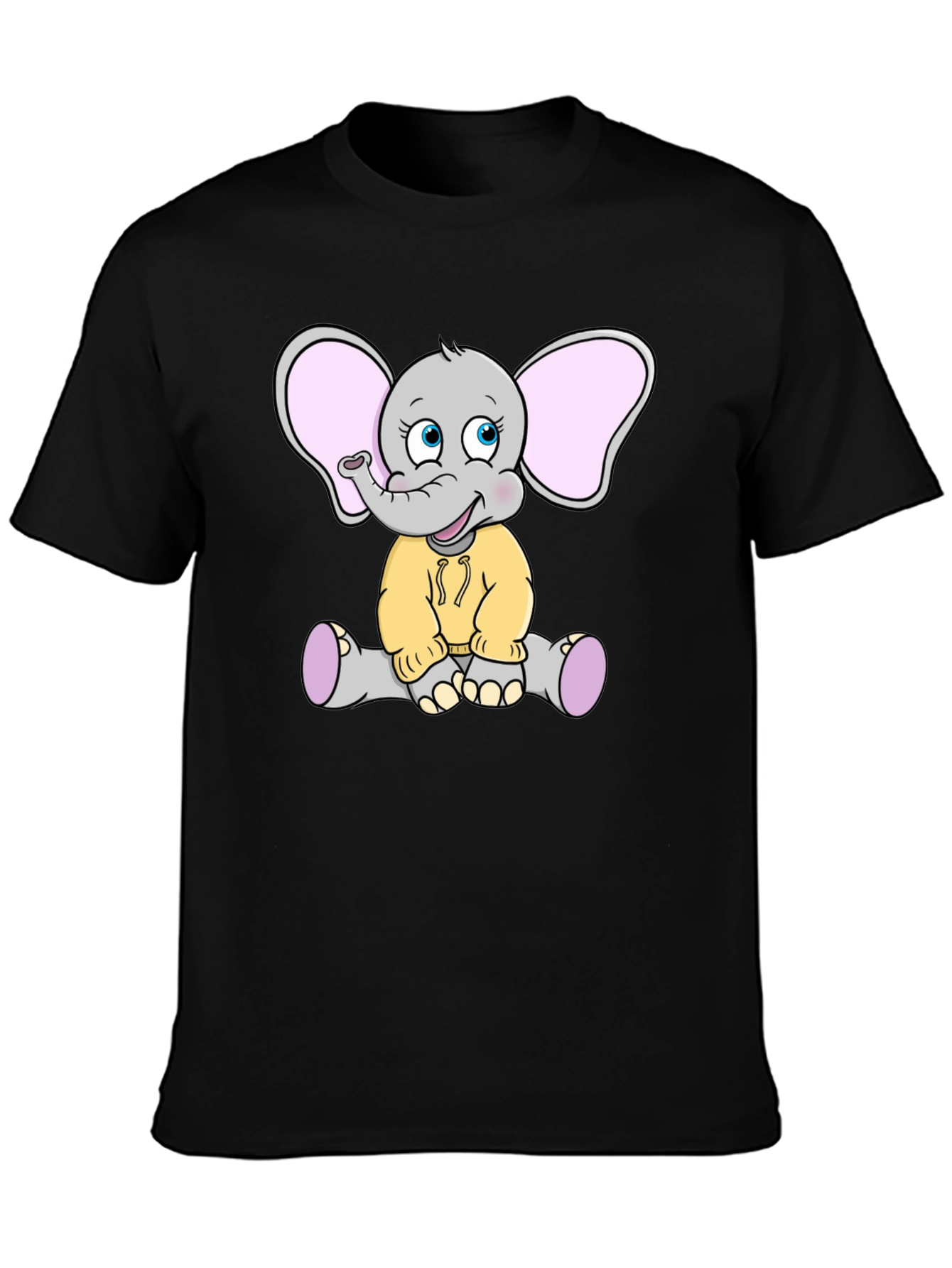 Cute Elephant Graphic Tee - Black Cotton T-Shirt