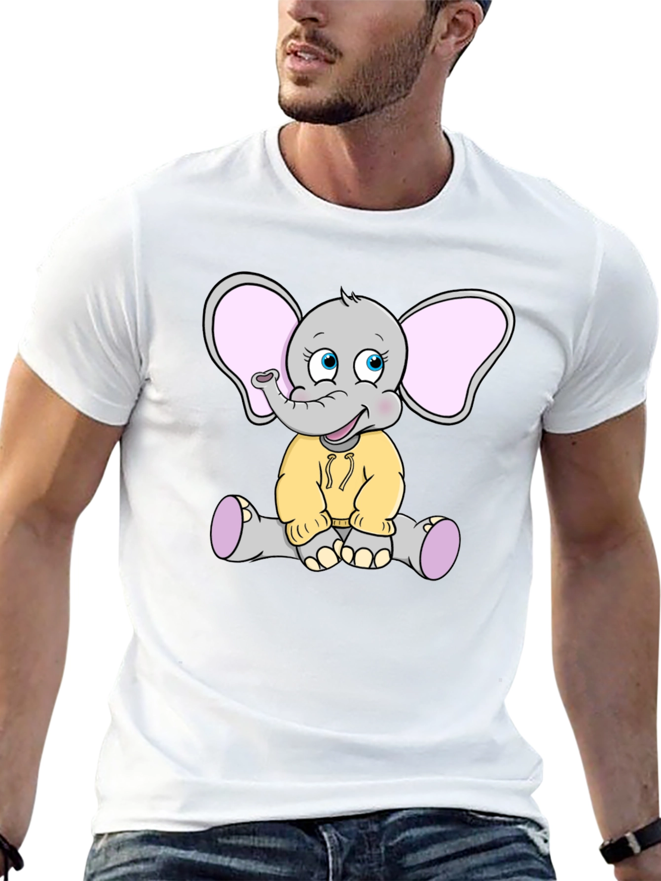 Cute Elephant Graphic Tee - Black Cotton T-Shirt