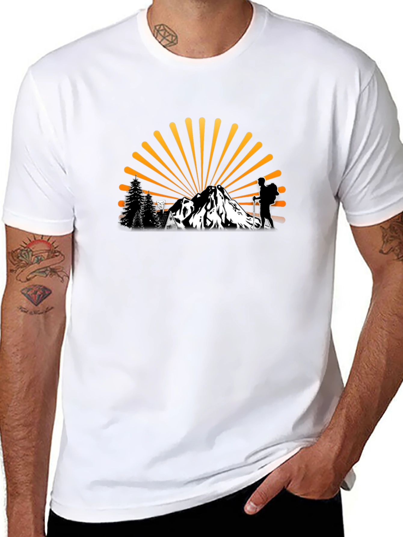 Adventure Awaits Graphic Tee - Hiker & Mountain Design
