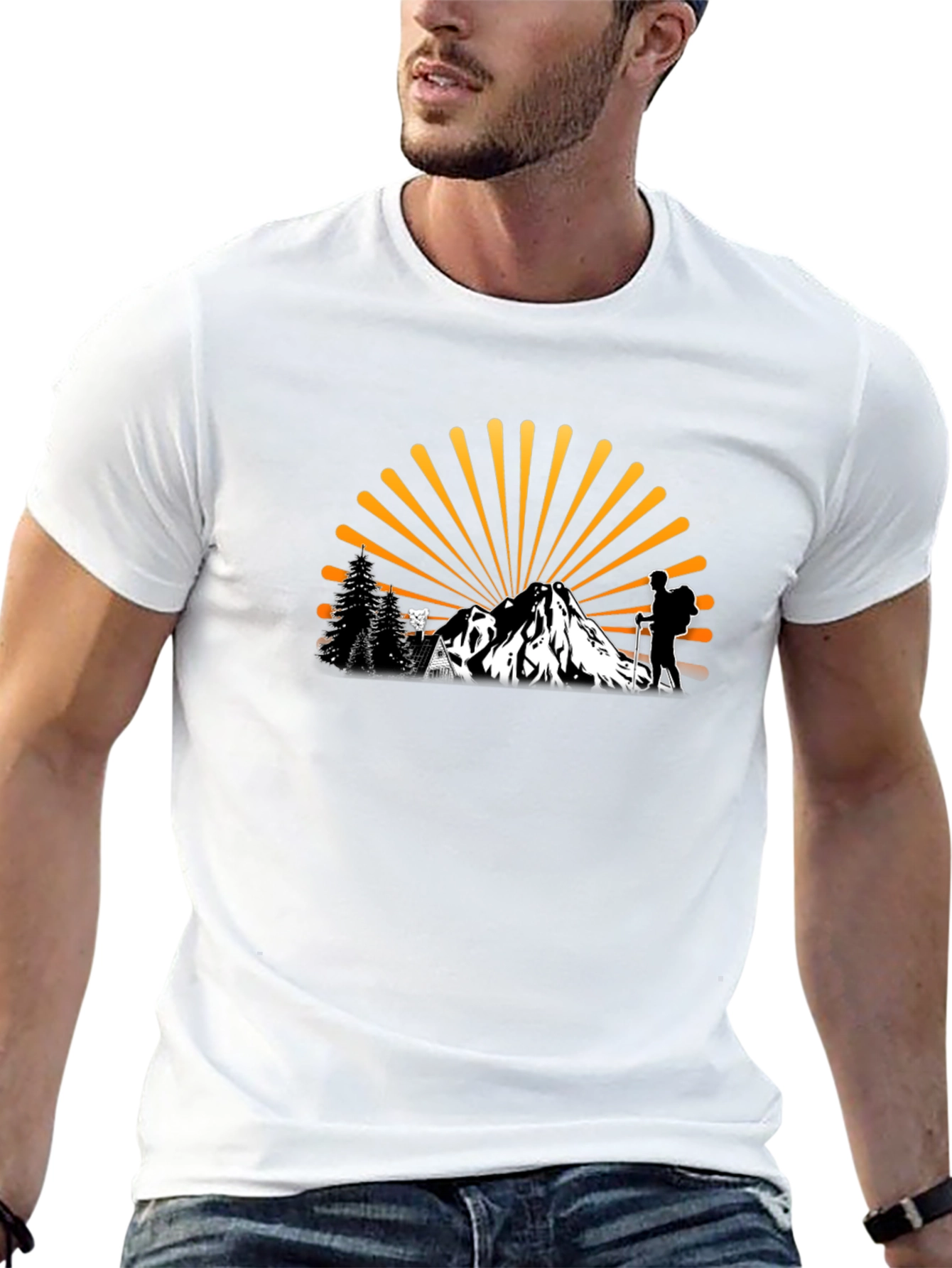 Adventure Awaits Graphic Tee - Hiker & Mountain Design