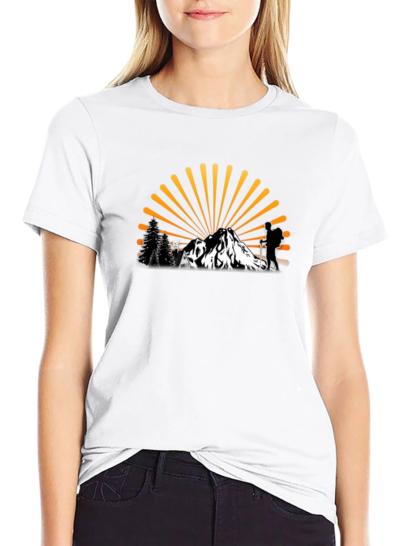 Adventure Awaits Graphic Tee - Hiker & Mountain Design