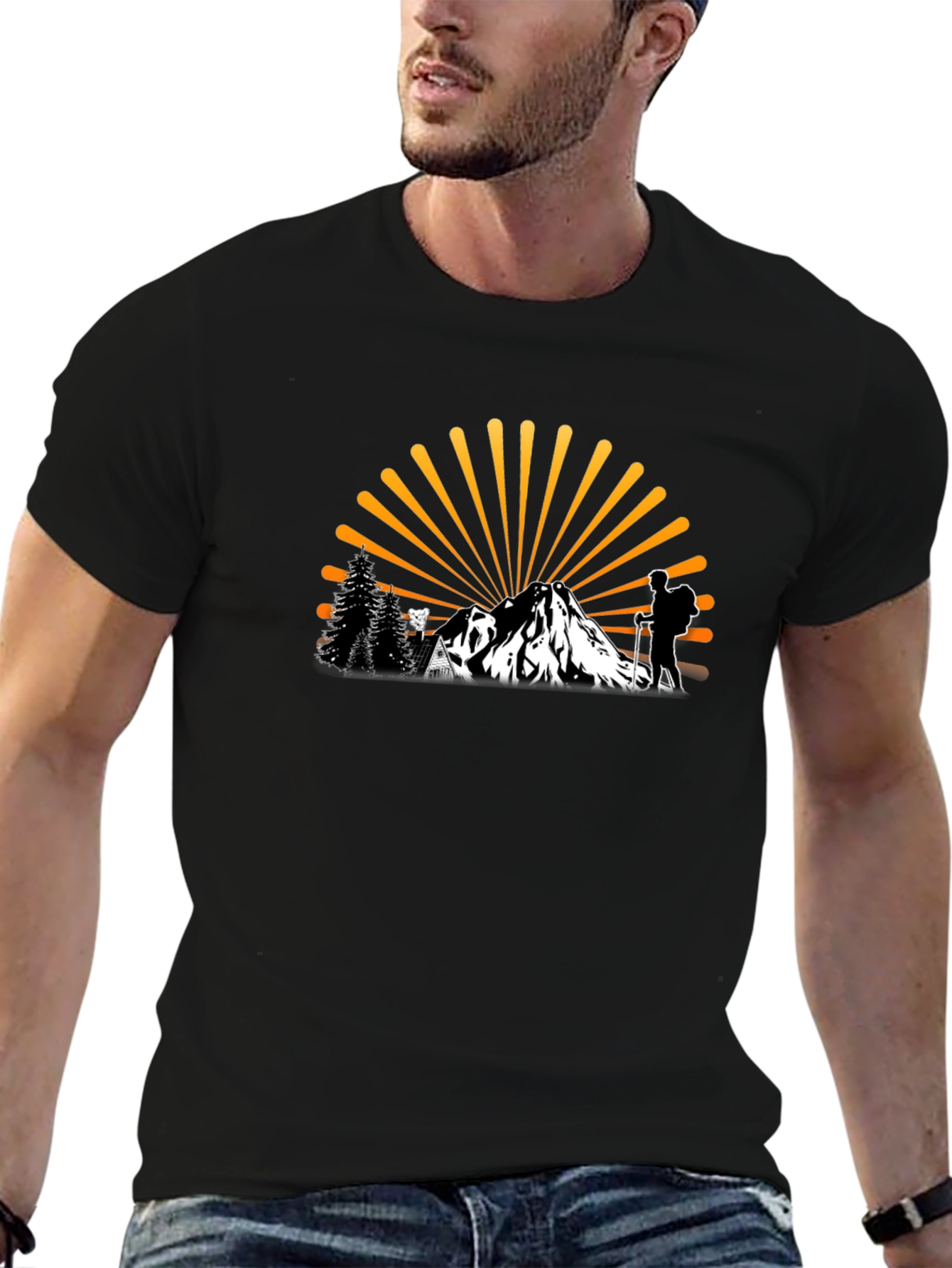 Adventure Awaits Graphic Tee - Hiker & Mountain Design