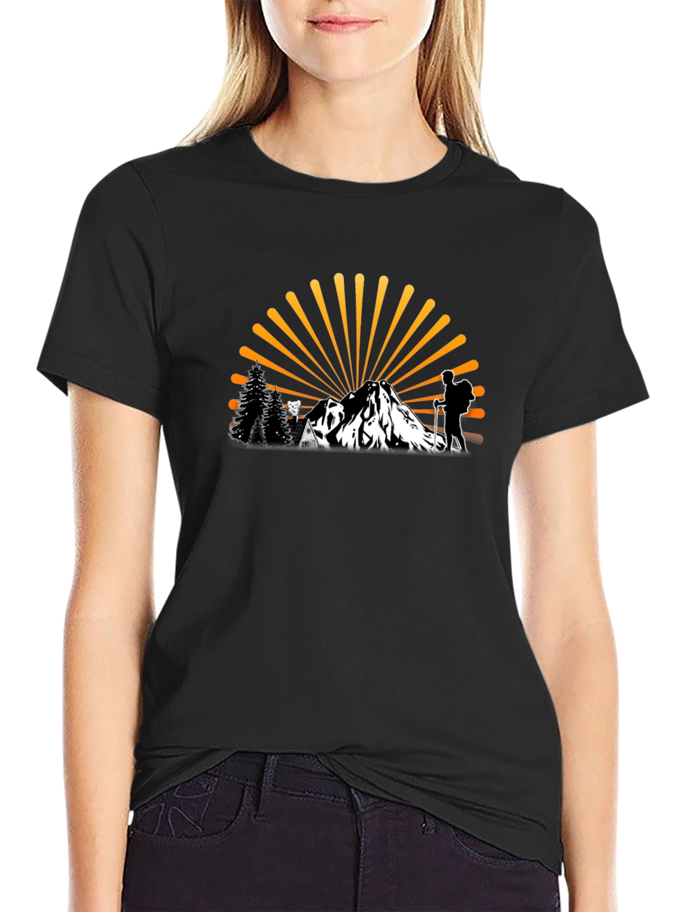 Adventure Awaits Graphic Tee - Hiker & Mountain Design