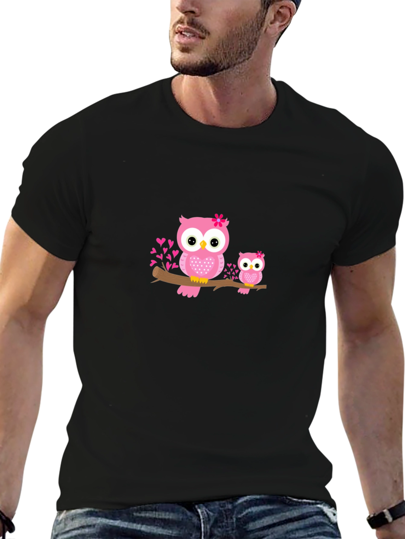 Cute Owl Family Black Graphic Tee