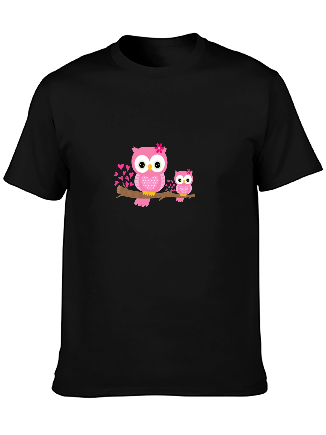 Cute Owl Family Black Graphic Tee
