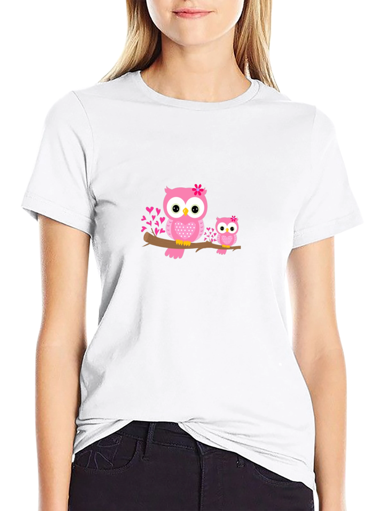 Cute Owl Family Black Graphic Tee