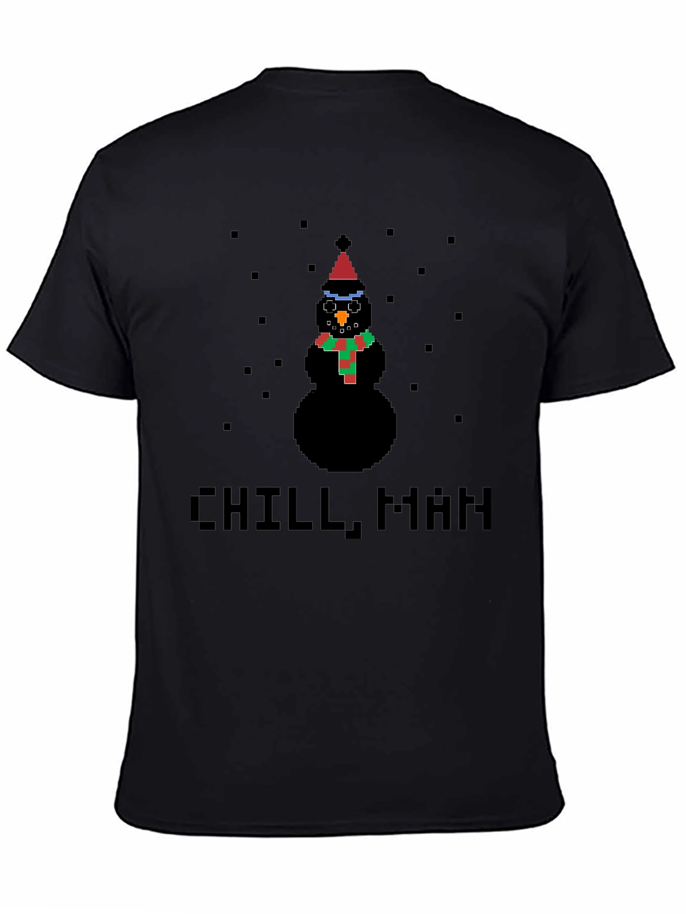 Pixel Snowman Chill Man Black T-Shirt