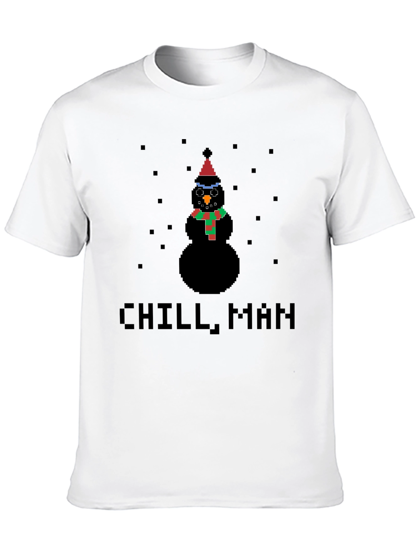 Pixel Snowman Chill Man Black T-Shirt