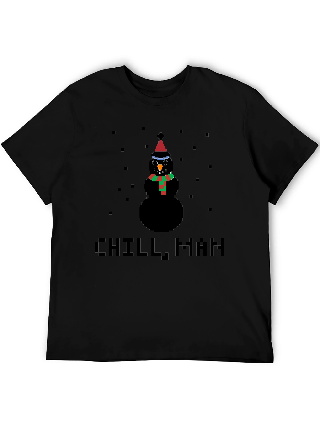 Pixel Snowman Chill Man Black T-Shirt