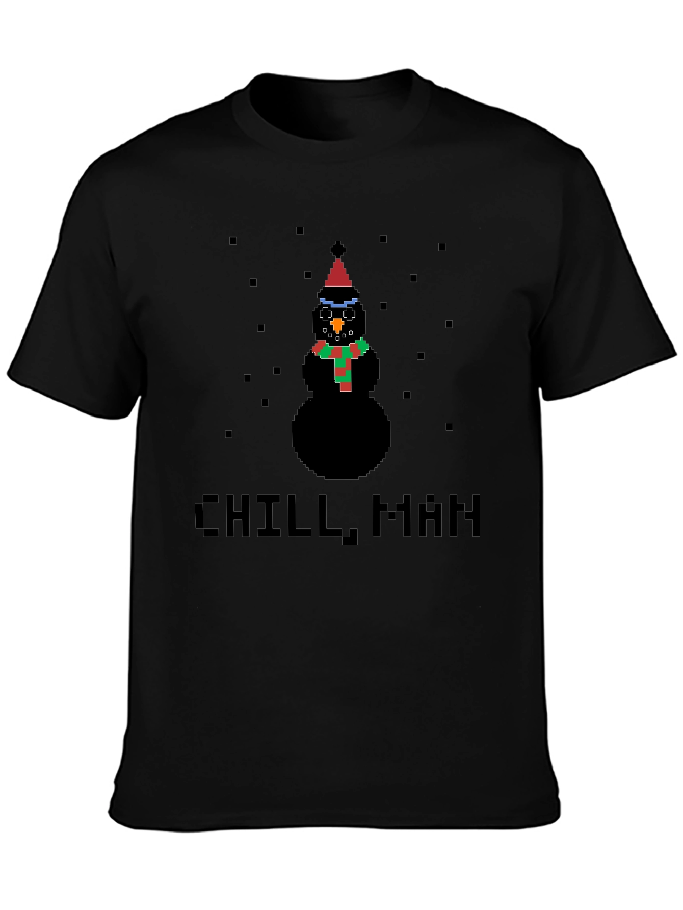 Pixel Snowman Chill Man Black T-Shirt