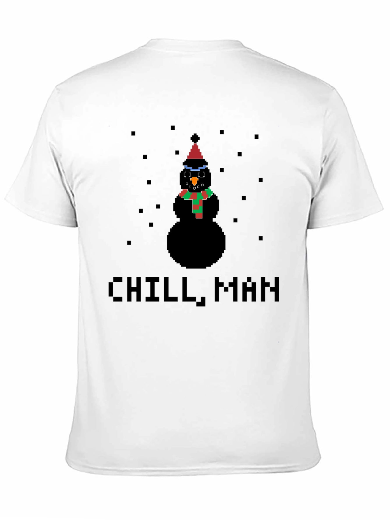 Pixel Snowman Chill Man Black T-Shirt
