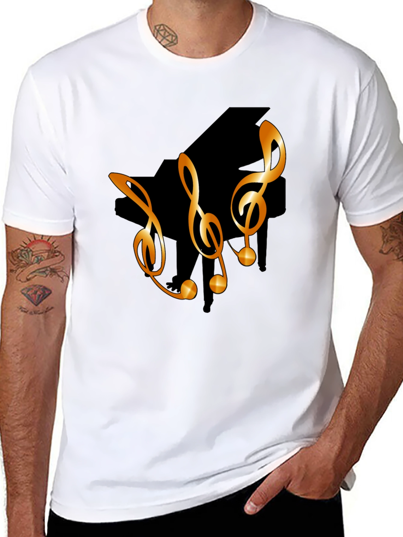 Piano & Clef Graphic Tee - Black T-Shirt