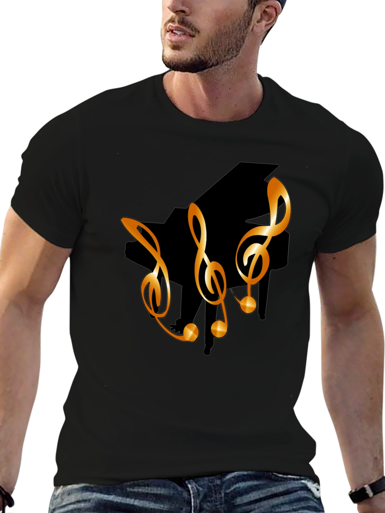 Piano & Clef Graphic Tee - Black T-Shirt