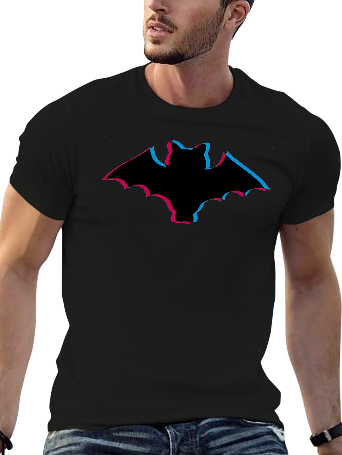 Stereoscopic Bat Graphic Tee - Black Cotton Comfort