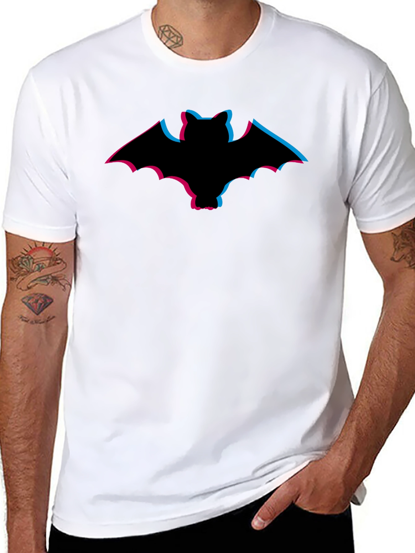 Stereoscopic Bat Graphic Tee - Black Cotton Comfort