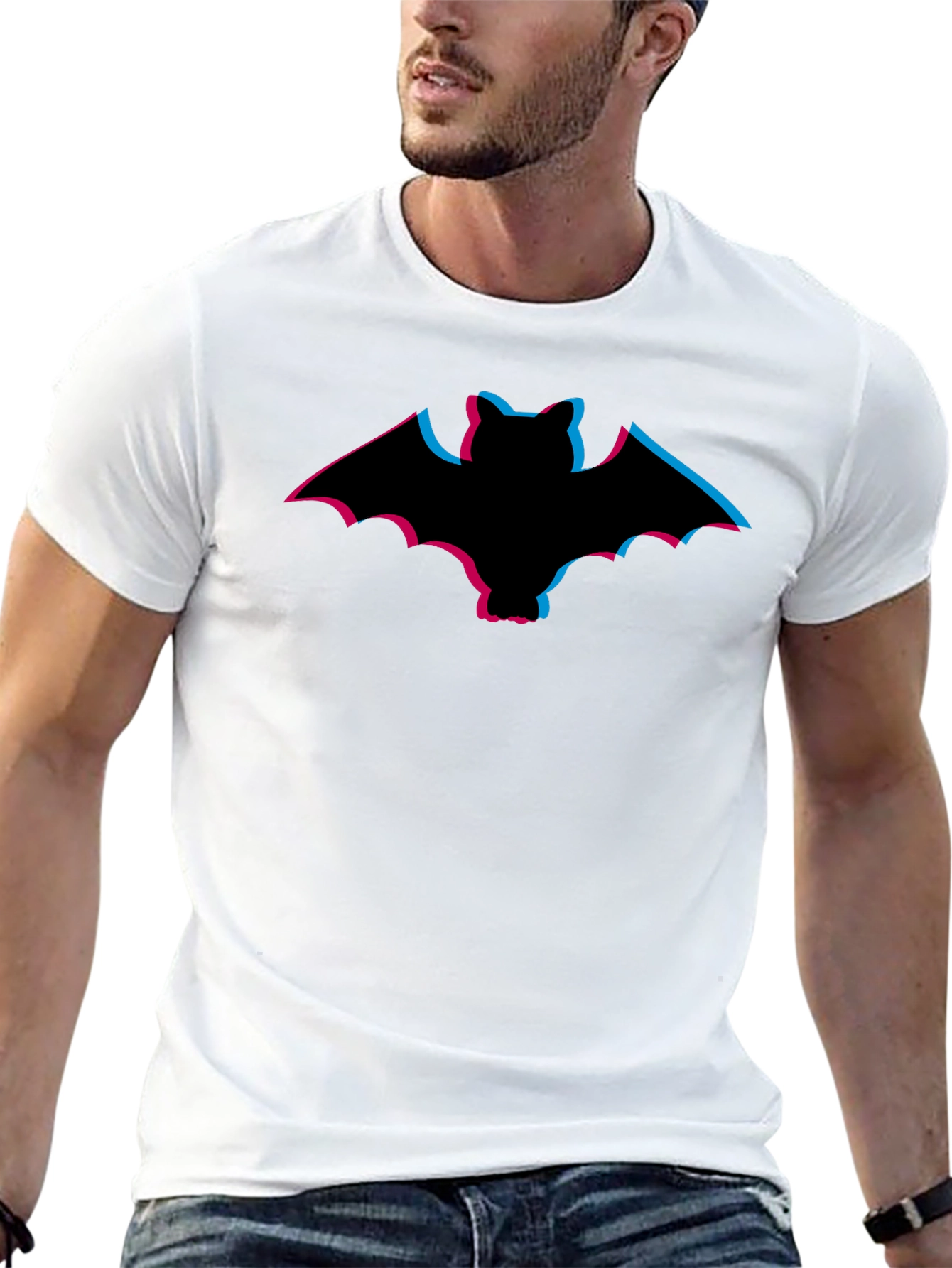 Stereoscopic Bat Graphic Tee - Black Cotton Comfort