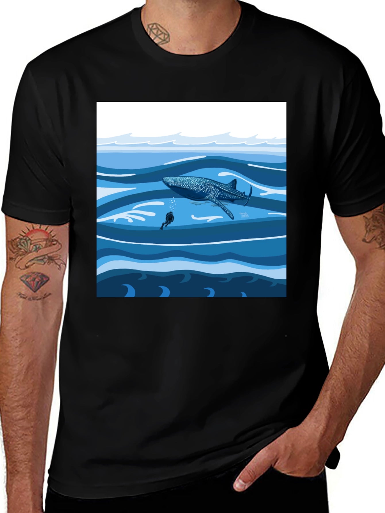 Whale Shark Diver Graphic Tee - Ocean Adventure Shirt