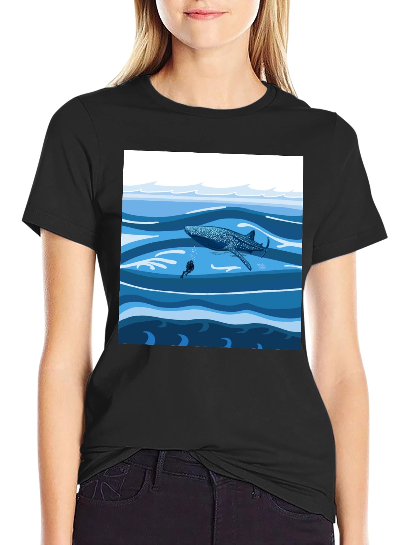 Whale Shark Diver Graphic Tee - Ocean Adventure Shirt