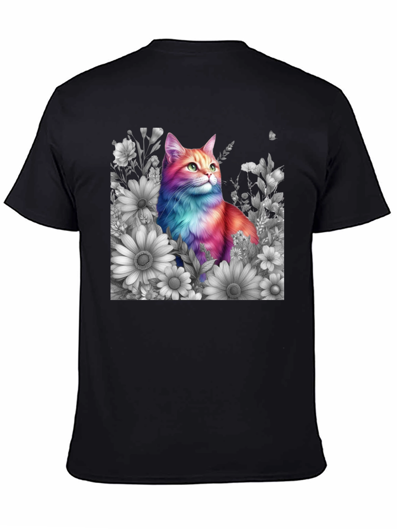Rainbow Cat & Floral T-Shirt