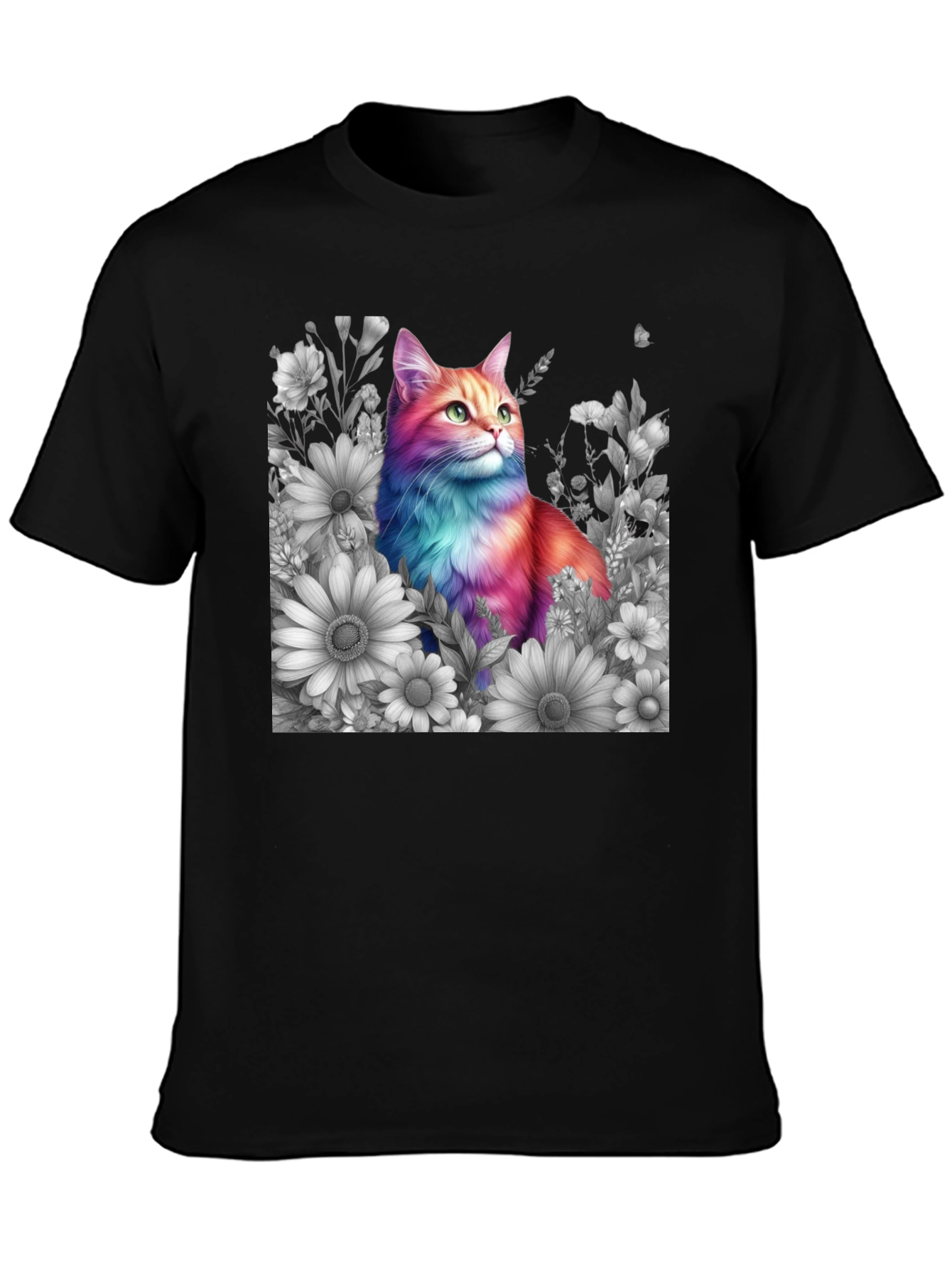 Rainbow Cat & Floral T-Shirt