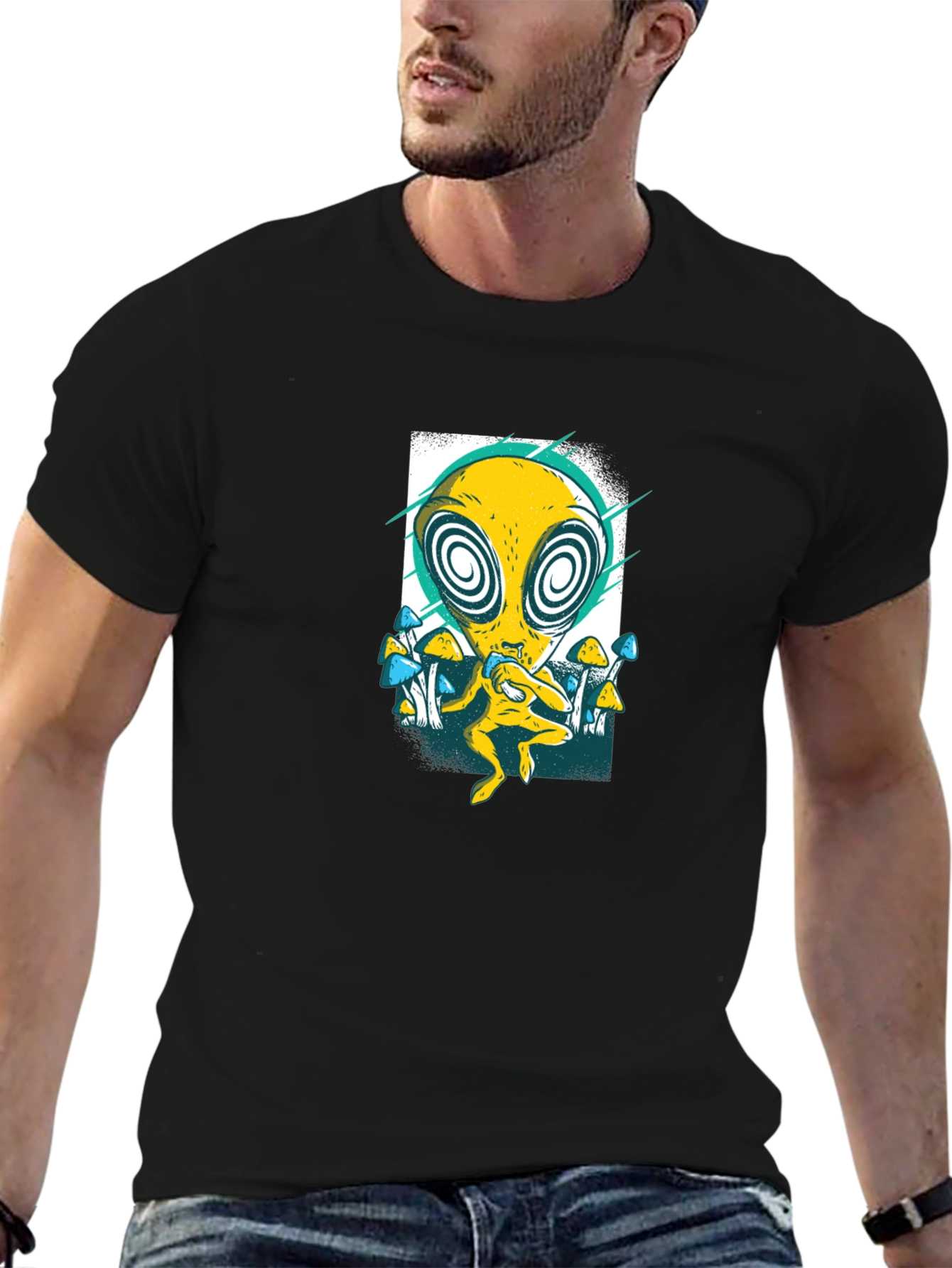 Psychedelic Alien Graphic Tee - Black
