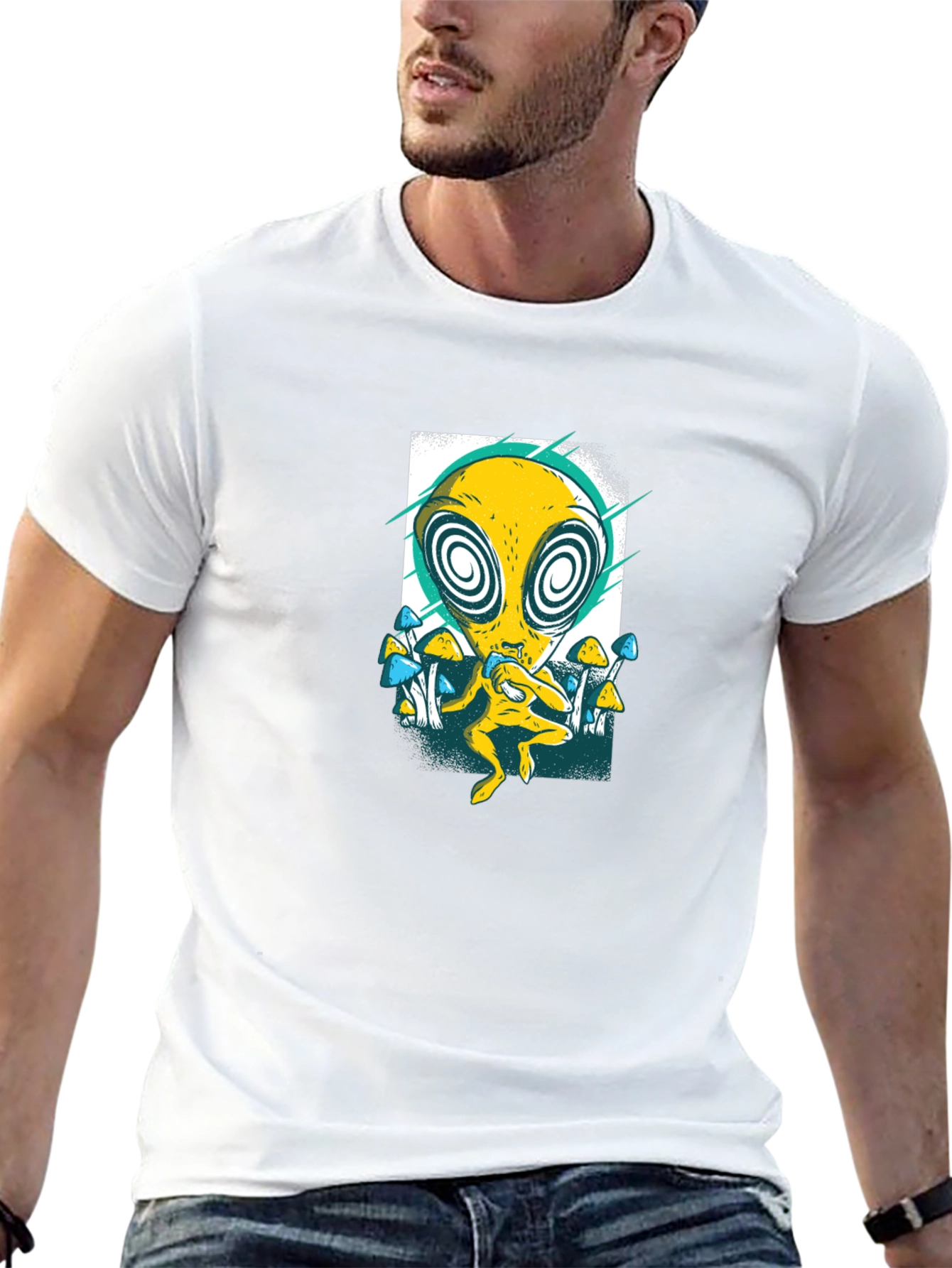Psychedelic Alien Graphic Tee - Black