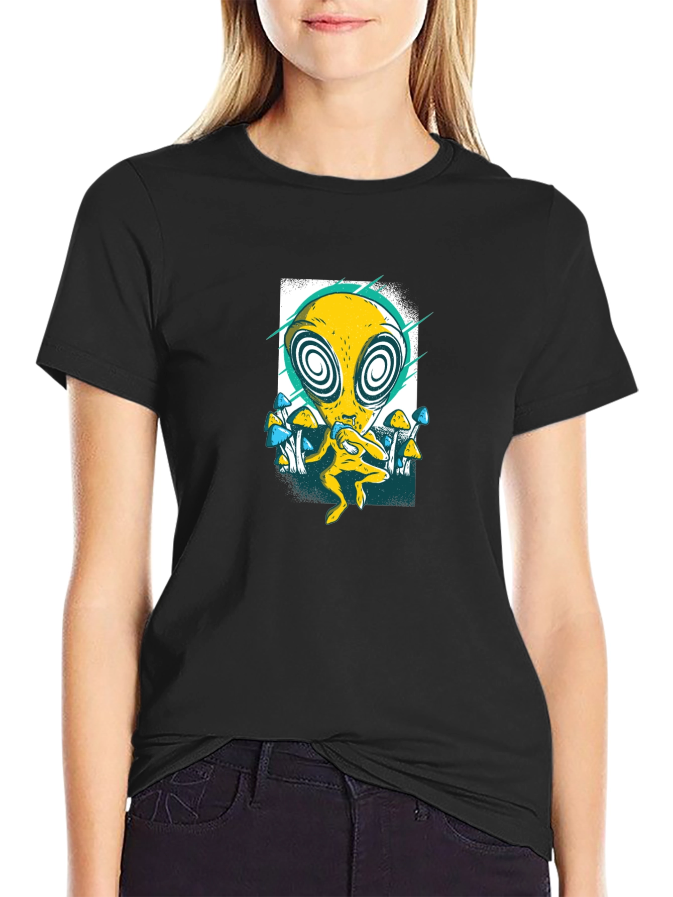 Psychedelic Alien Graphic Tee - Black