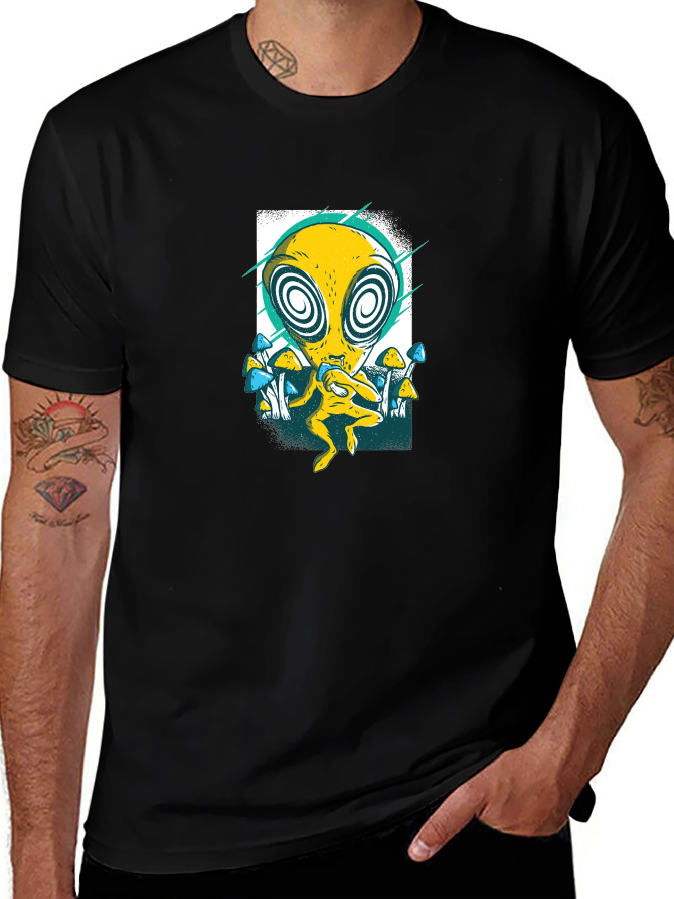 Psychedelic Alien Graphic Tee - Black
