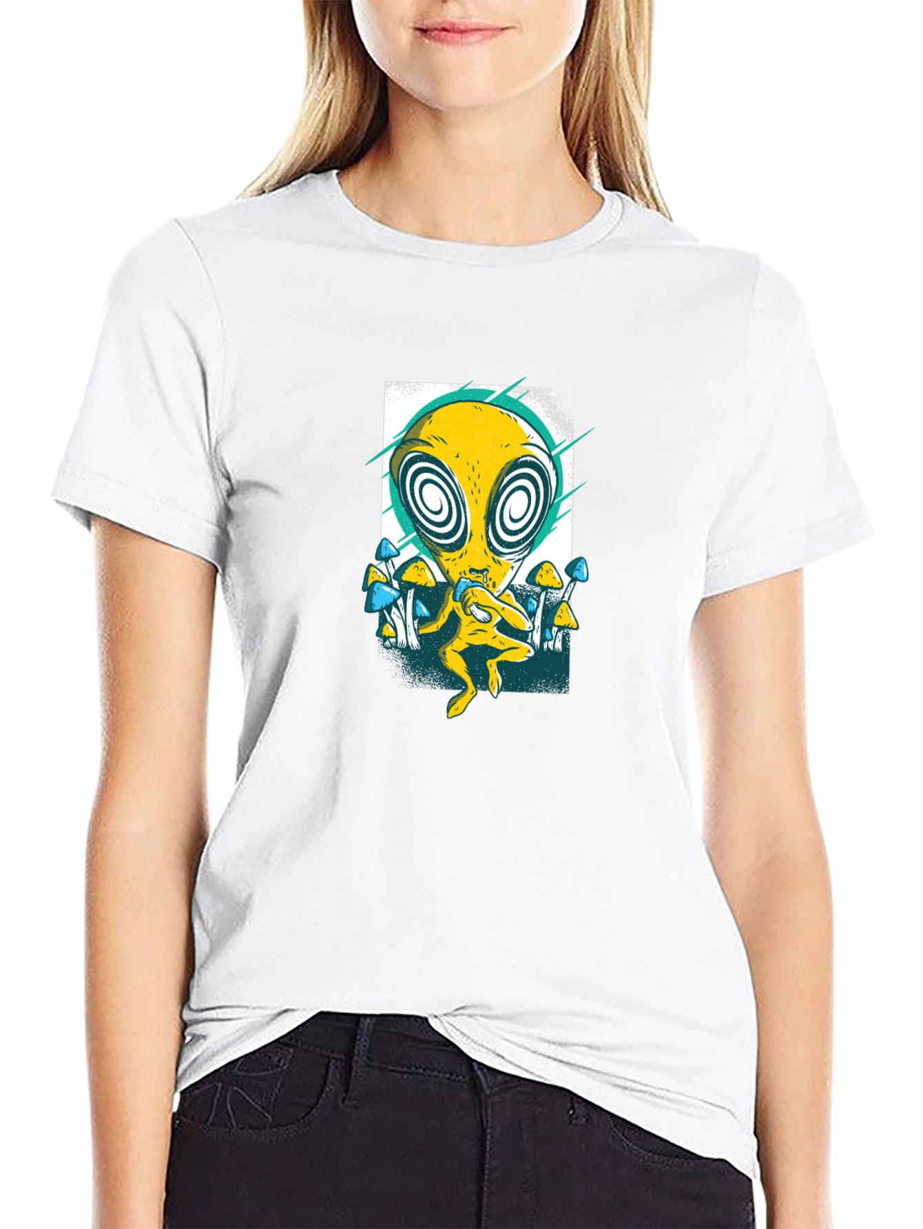 Psychedelic Alien Graphic Tee - Black