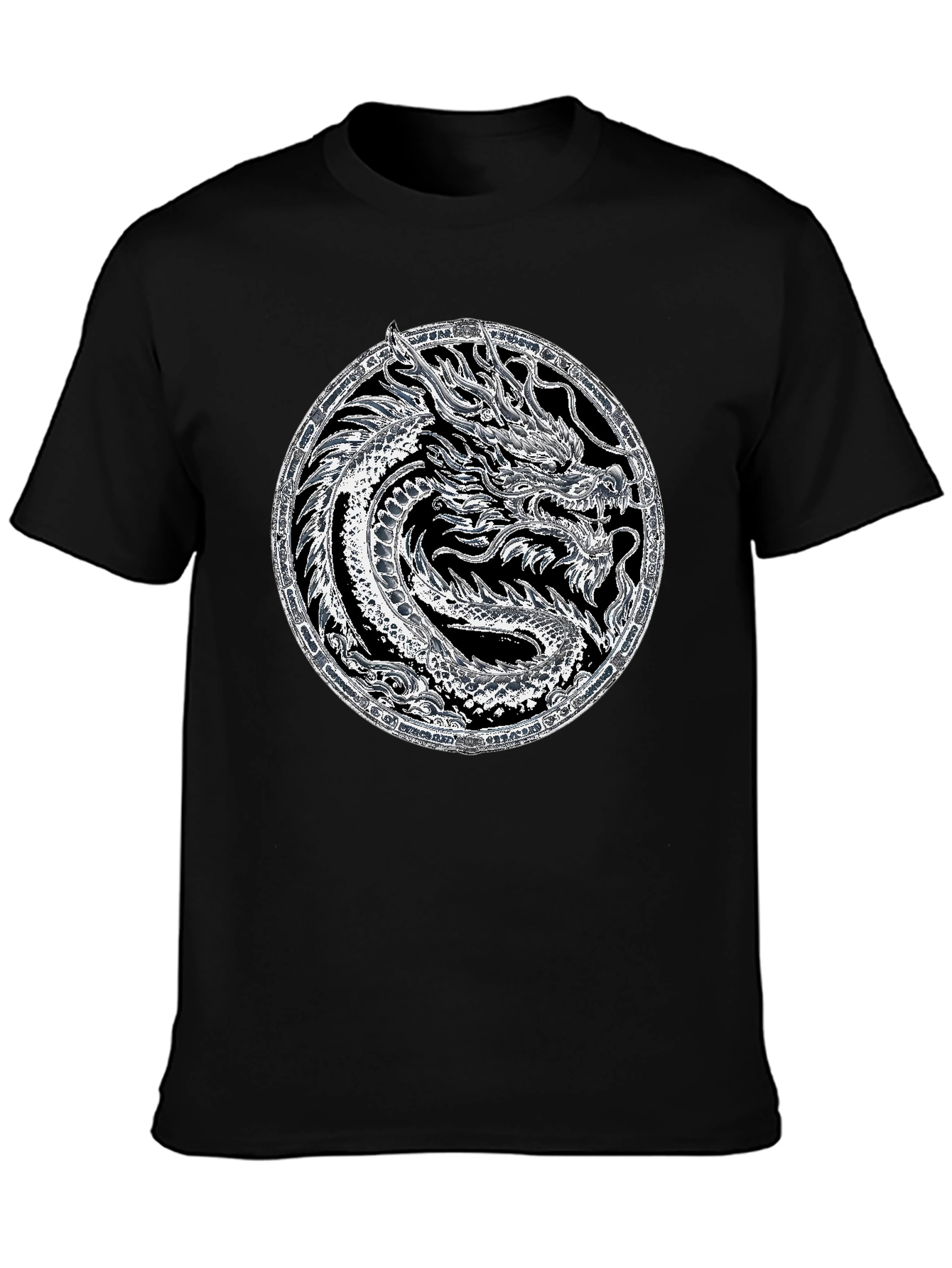 Dragon Circle Graphic Tee - Black Cotton Casual Shirt