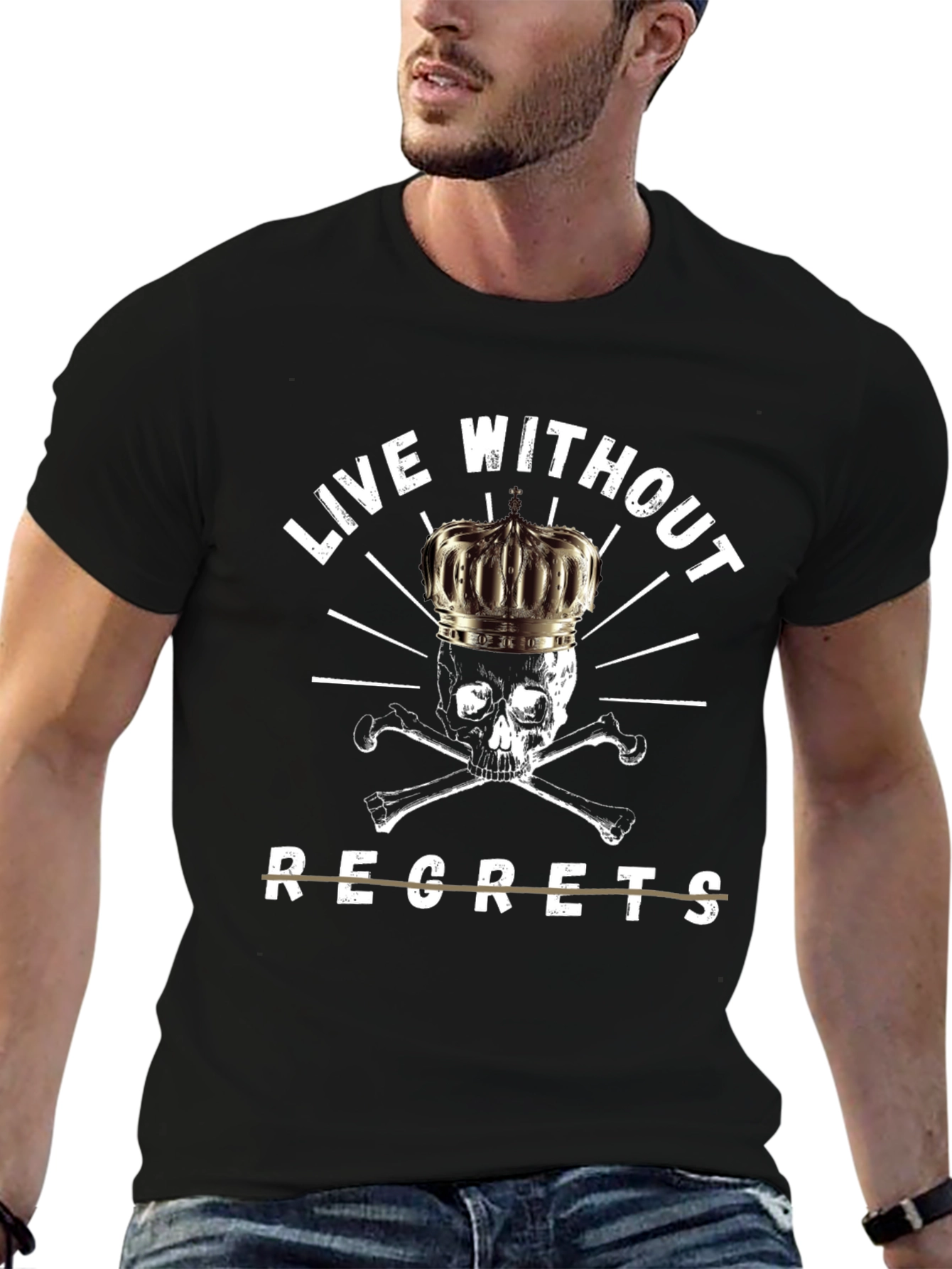 Live Without Regrets Skull Crown T-Shirt
