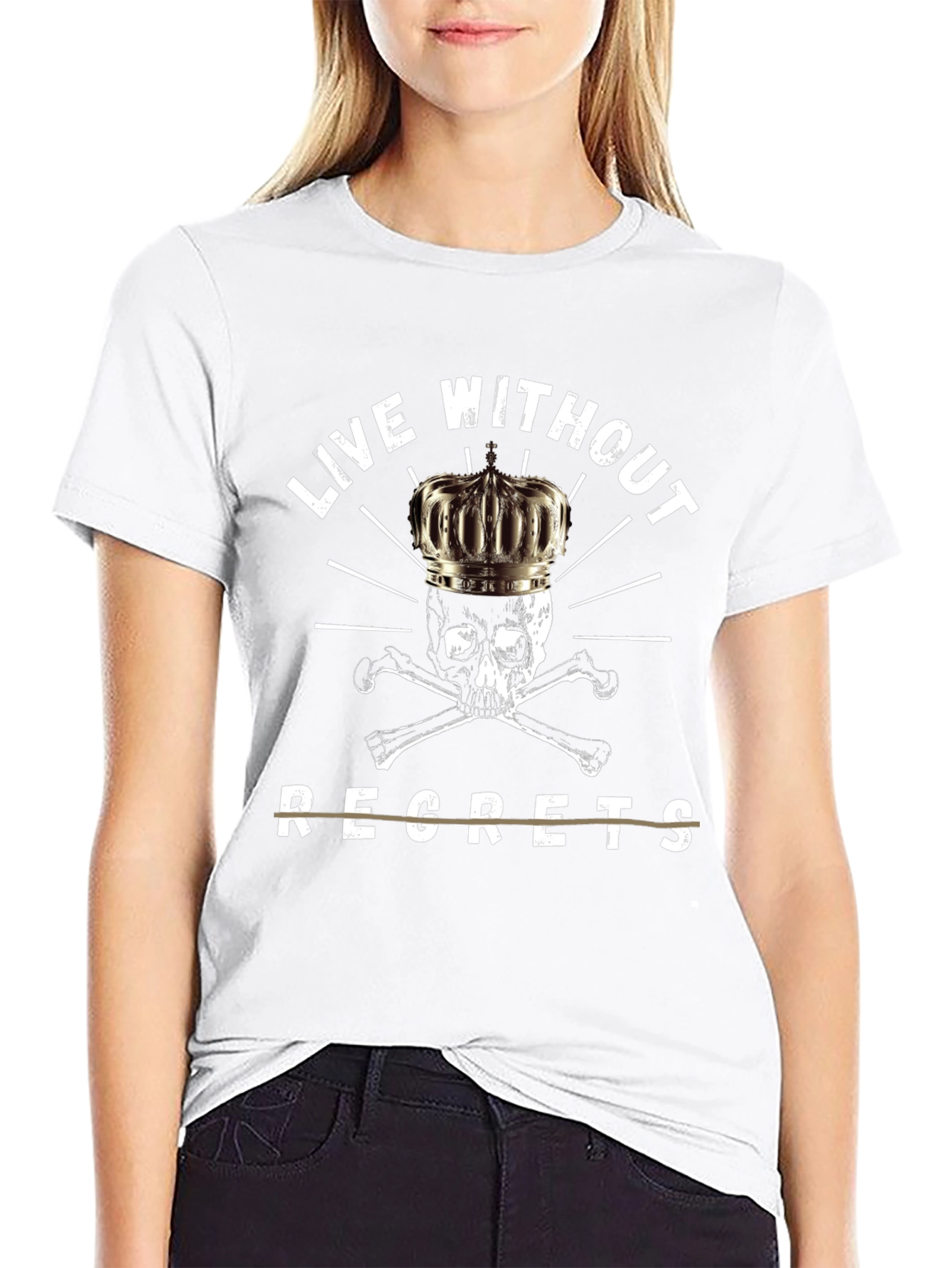 Live Without Regrets Skull Crown T-Shirt