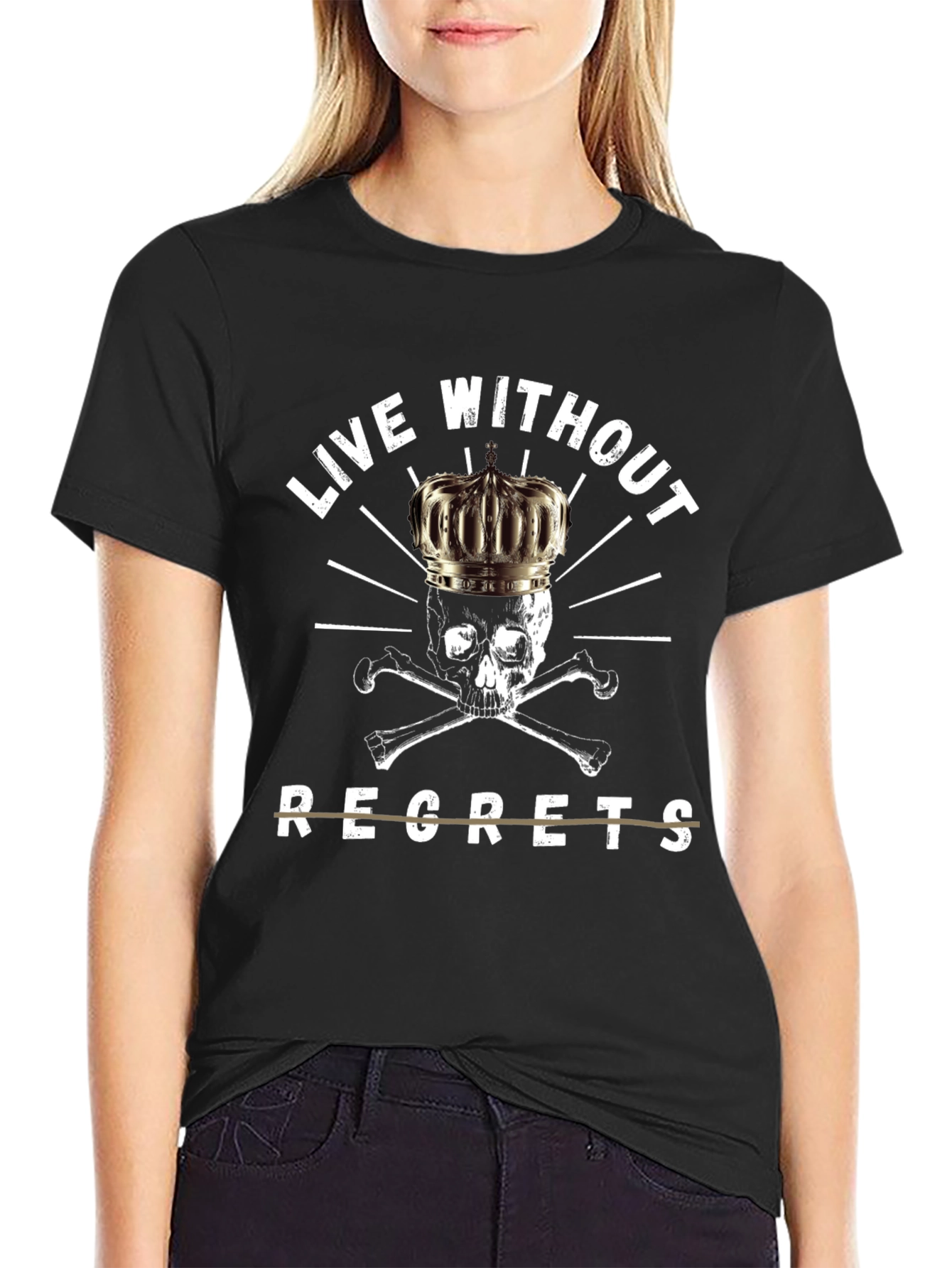 Live Without Regrets Skull Crown T-Shirt