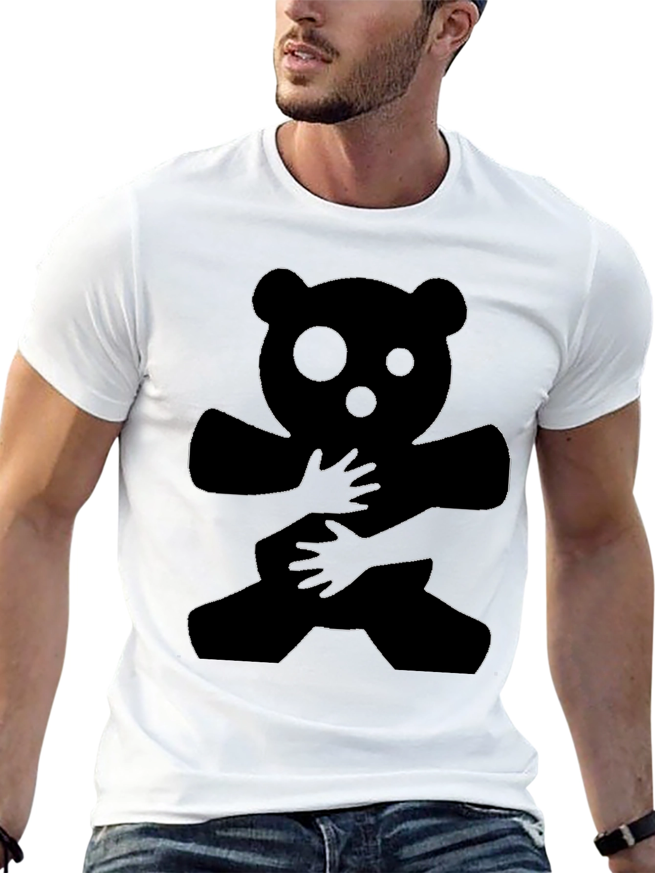 Black Bear Hug Graphic Tee - Mens Casual T-Shirt