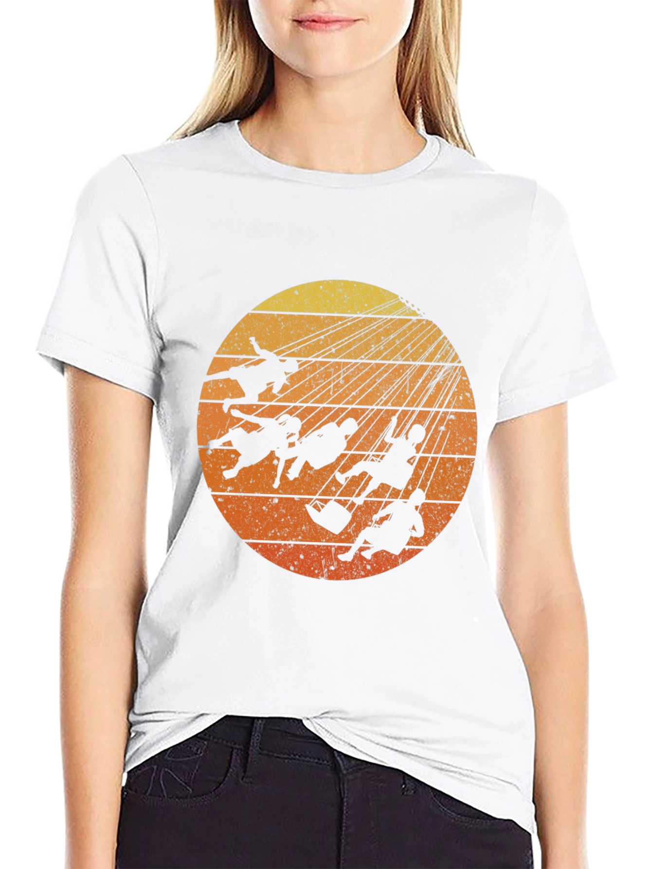 Sunset Swings Silhouette Tee - Retro Amusement Park Shirt
