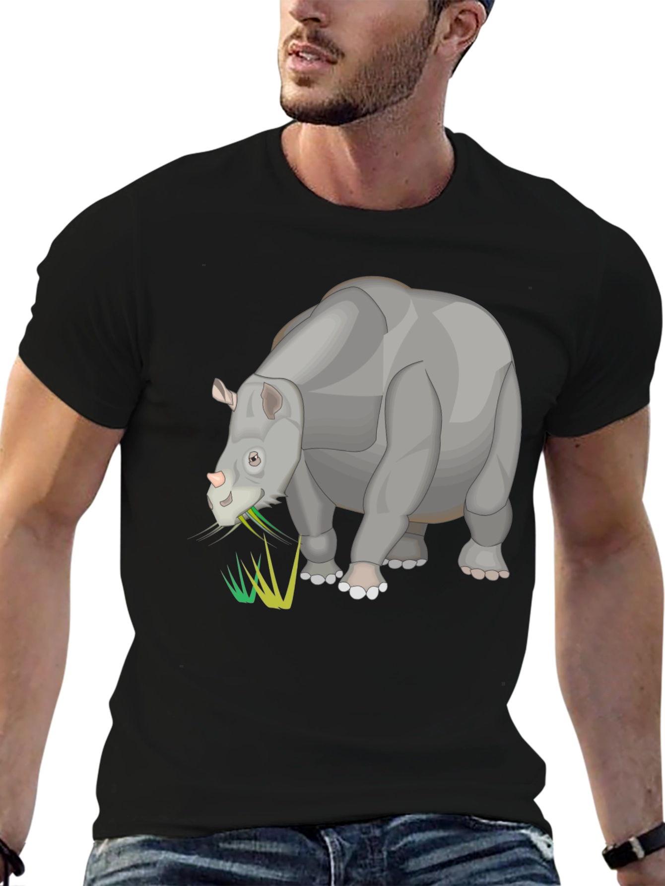 Cartoon Rhino Black T-Shirt - Unique Animal Graphic Tee