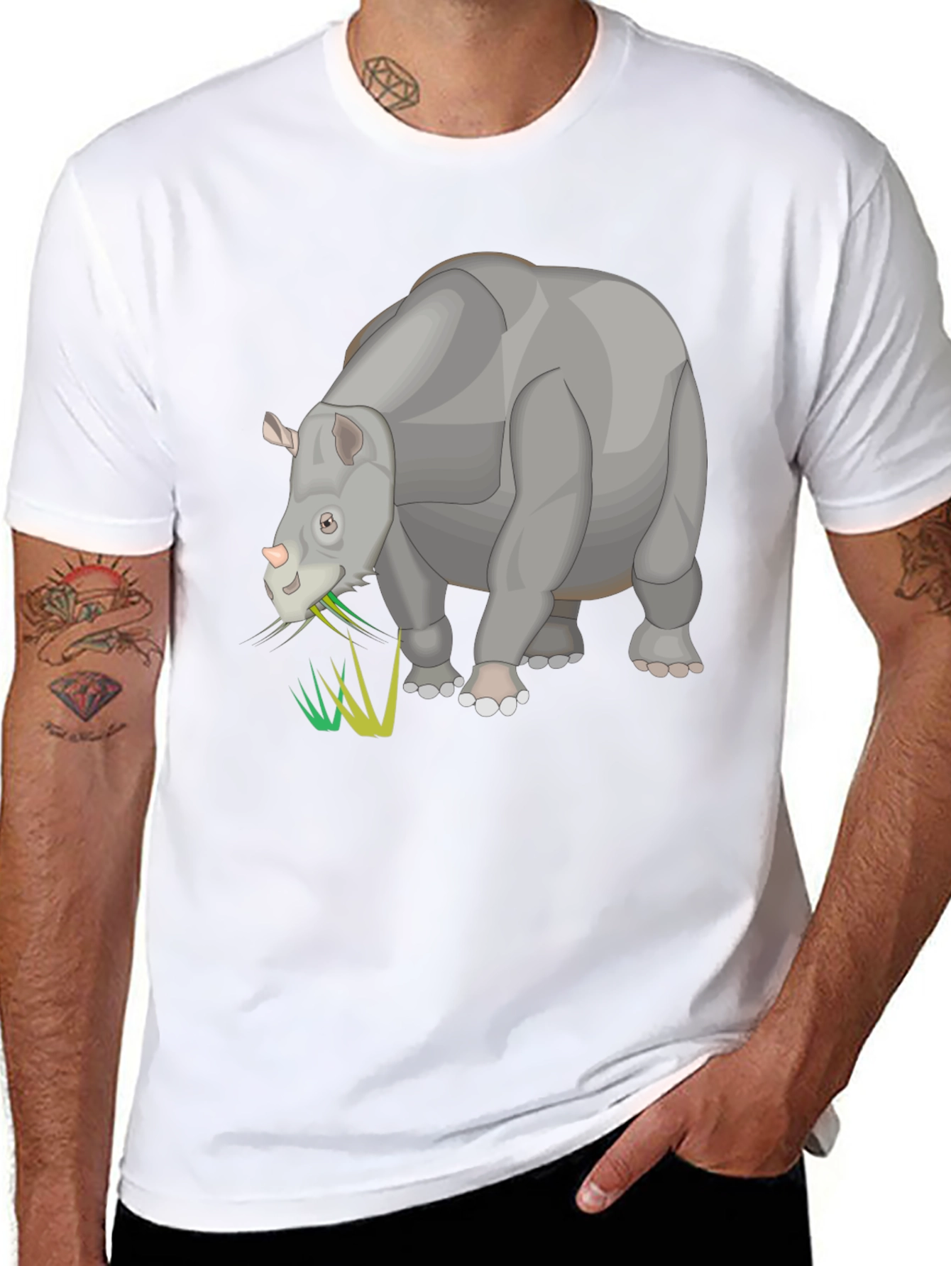 Cartoon Rhino Black T-Shirt - Unique Animal Graphic Tee